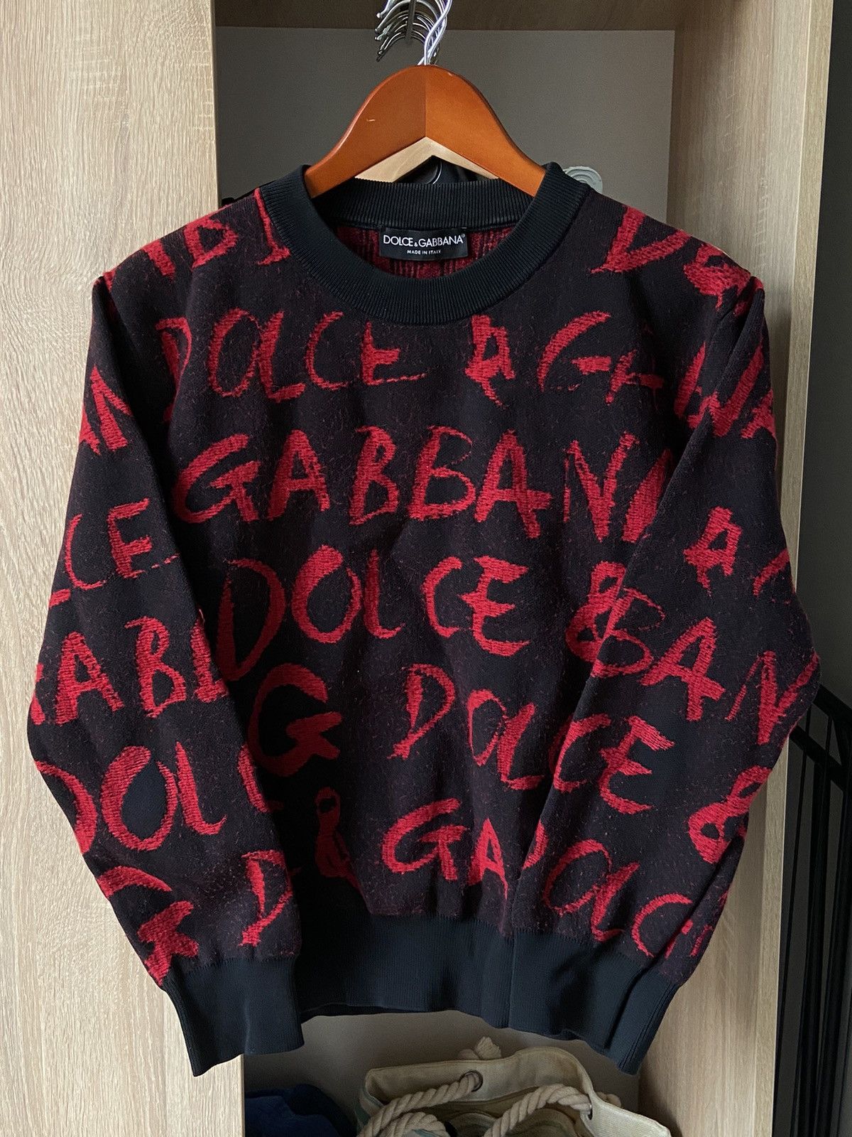 image of Archival Clothing x Dolce Gabbana Vintage Dolce Gabbana Y2K Distressed Monogram Sweater in Black/Re