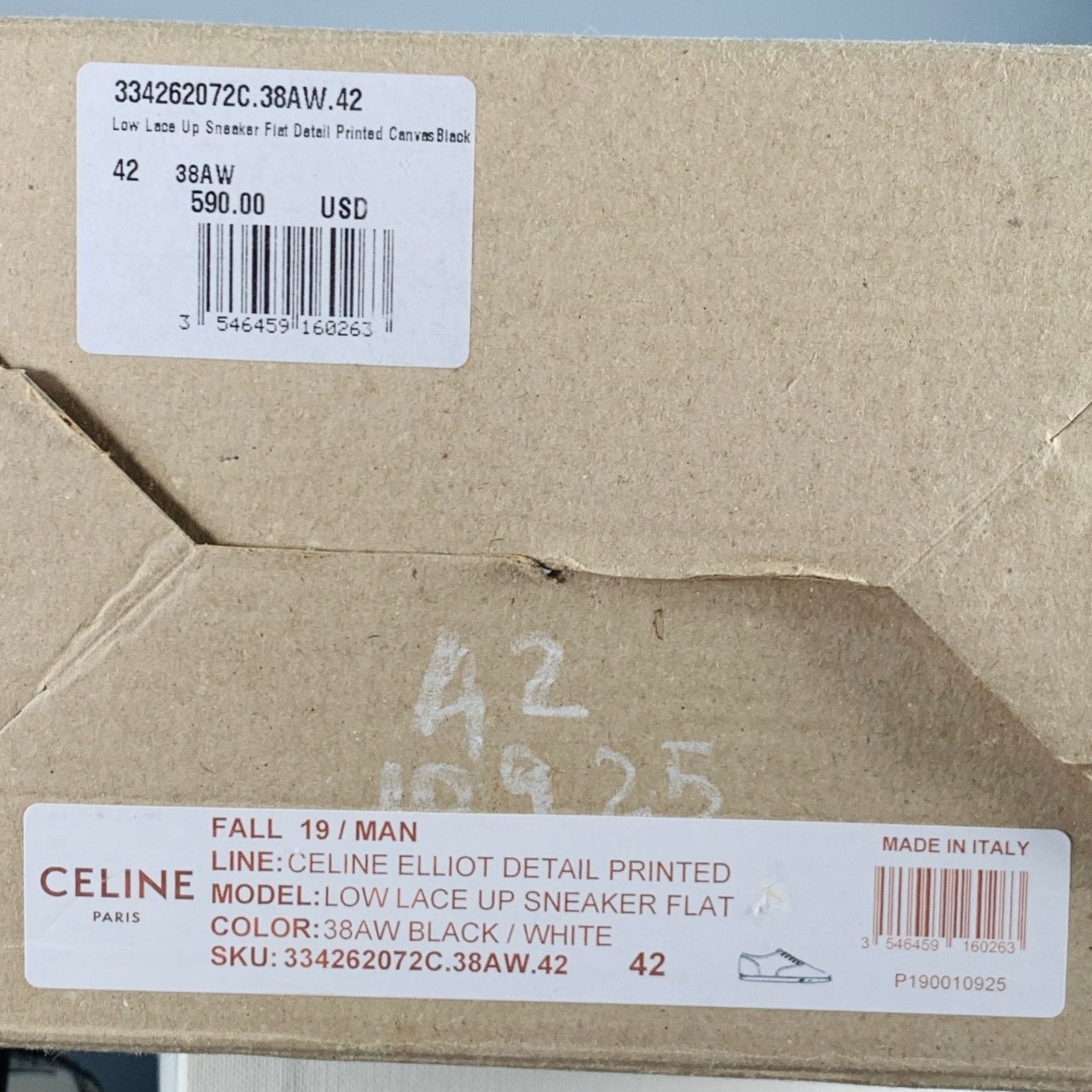 Celine Size 9 Black White Marbled Canvas Lace-Up Sneakers Size US 9 / EU 42 - 10 Thumbnail