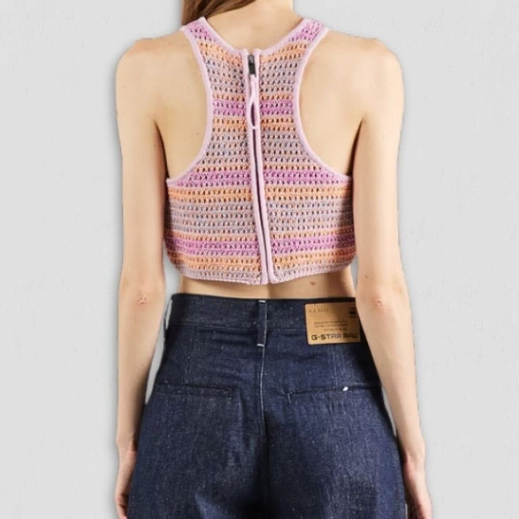 Cotton On Crochet Crop Tank Top Back Zip Knitted Pink/Purple sz M Size L / US 10 / IT 46 - 1 Thumbnail