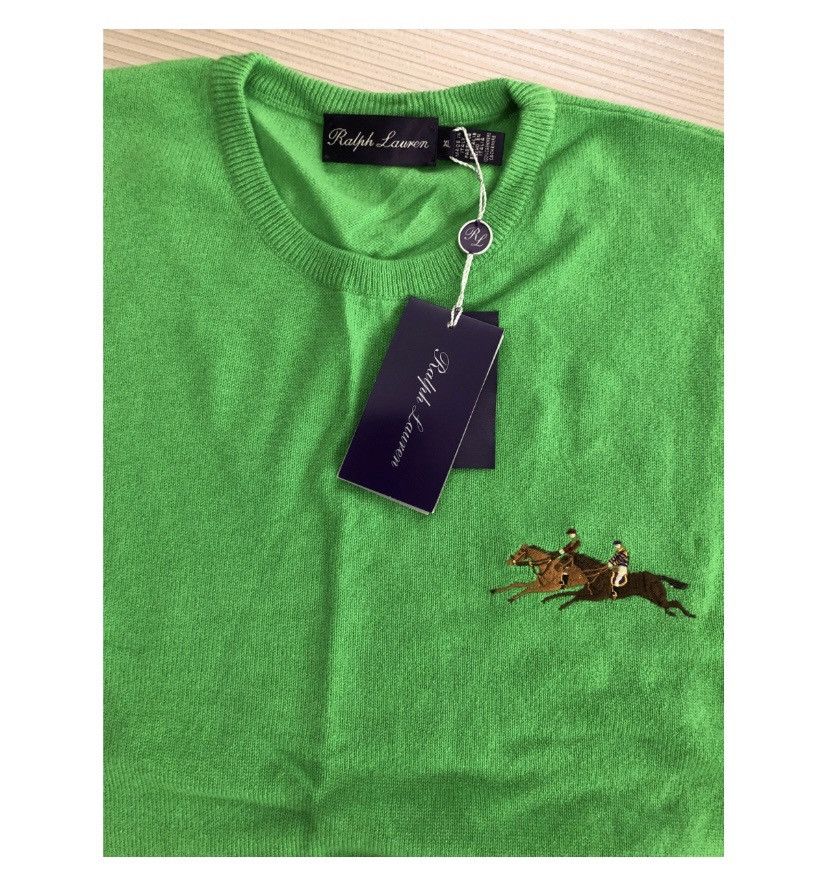 Ralph Lauren Purple Label RLPL 🇮🇹 Kelly green dual ponies cashmere crew XL NEW Size US XL / EU 56 / 4 - 6 Thumbnail