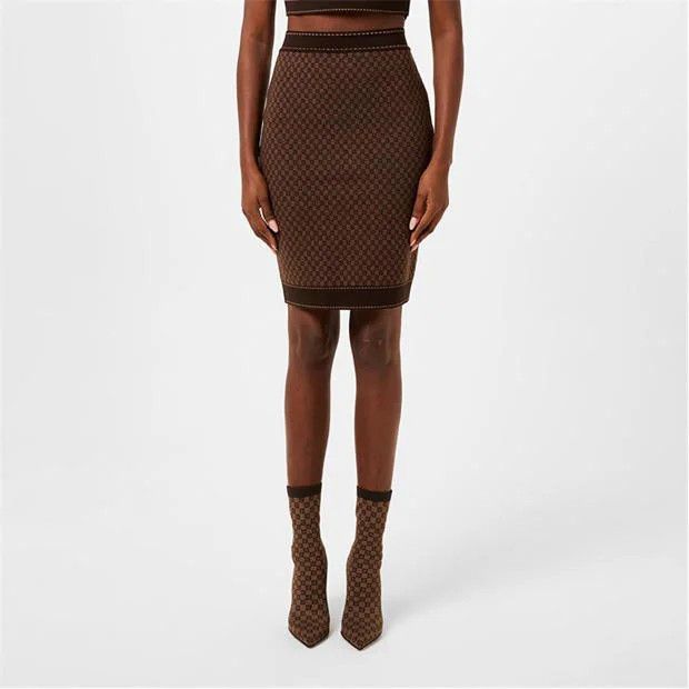 Balmain o1g2r1mq0924 Mini Monogram Jacquard Skirt in Brown Size 32" / US 10 / IT 46 - 3 Thumbnail