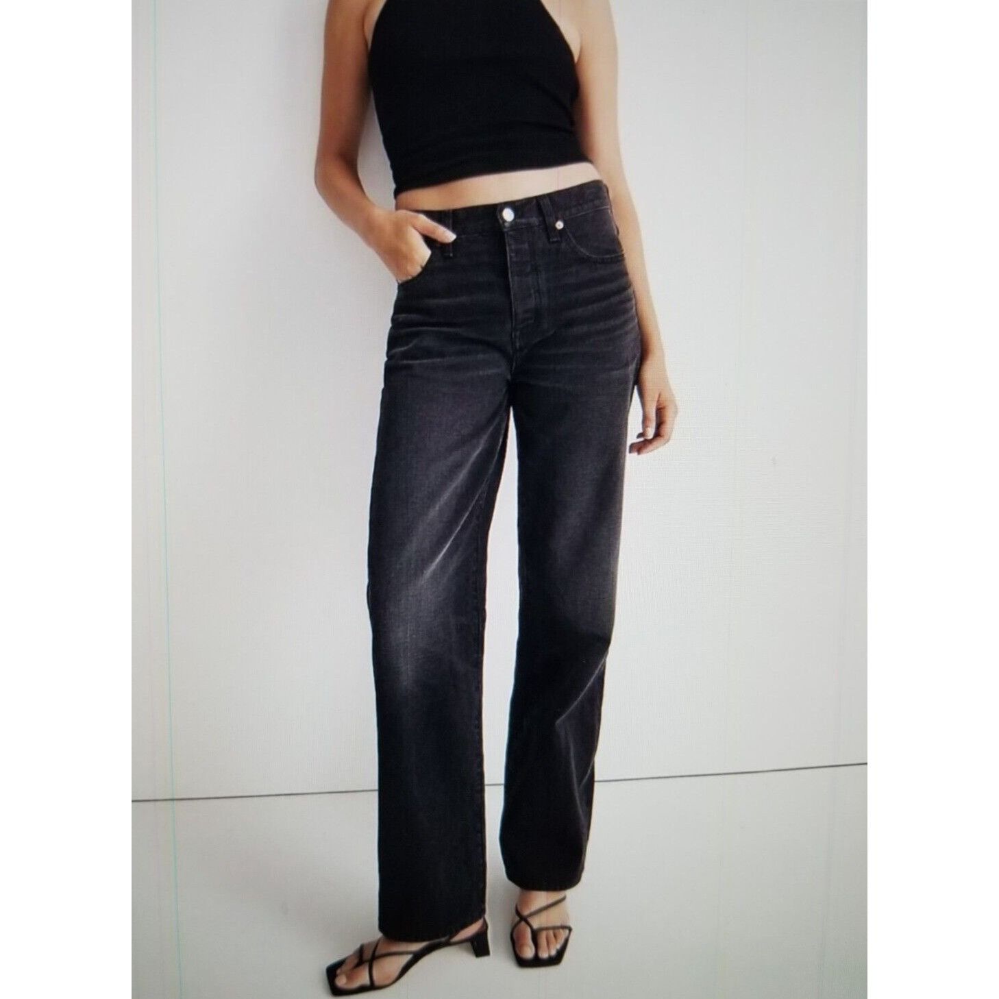 image of Madewell Button Fly Low-Slung Straight Leg Jeans In Black Ke, Women's (Size 30)