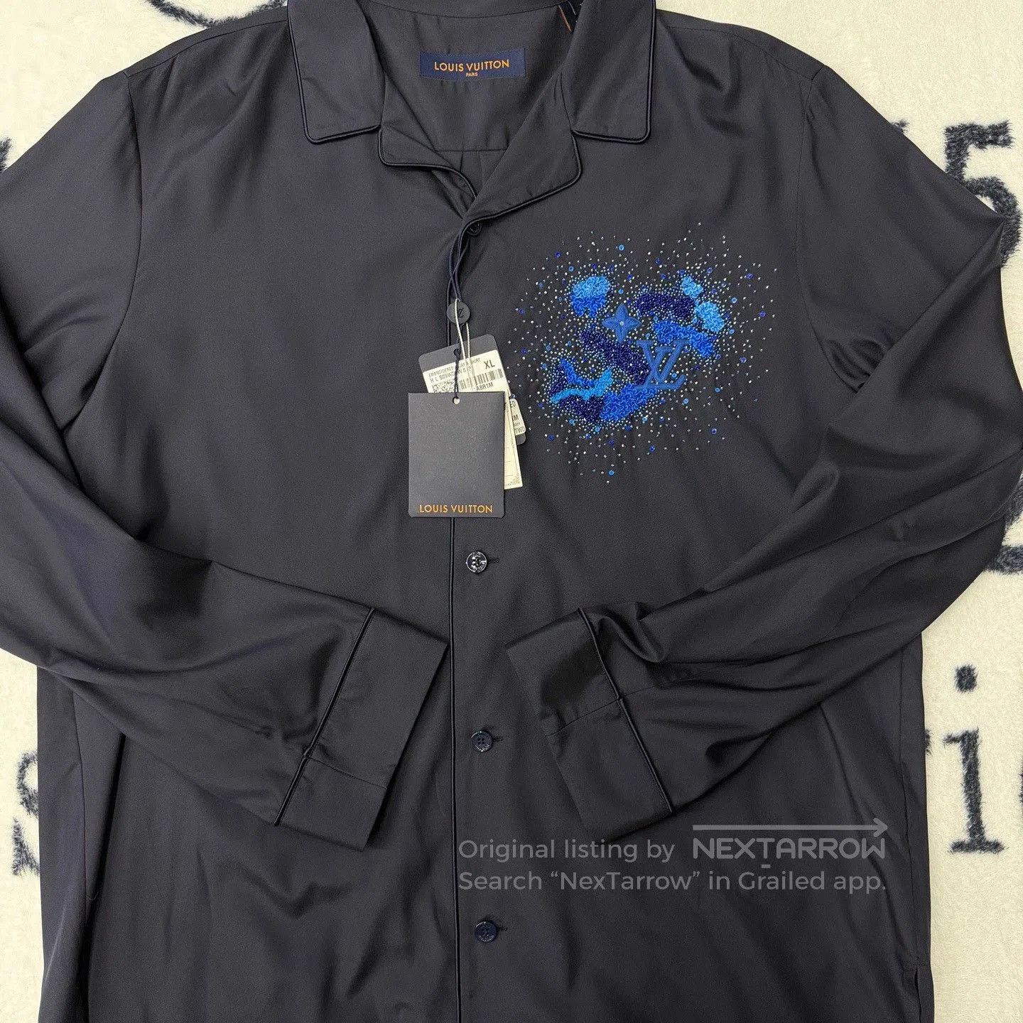 Louis Vuitton LV Blue Embroidered Silk Coat. Size US XL / EU 56 / 4 - 2 Thumbnail