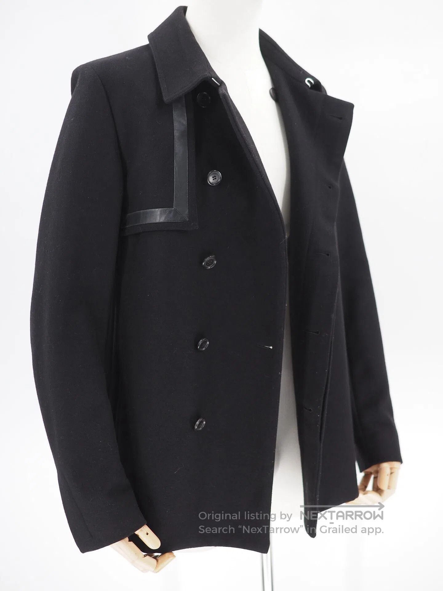 Dior black wool blend coat with leather details. Size US L / EU 52-54 / 3 - 3 Thumbnail