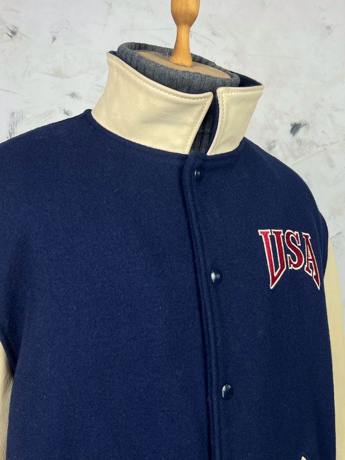 Dehen 1920 Vintage Dehen USA Wool Leather Bomber Jacket Size L Size US L / EU 52-54 / 3 - 6 Thumbnail