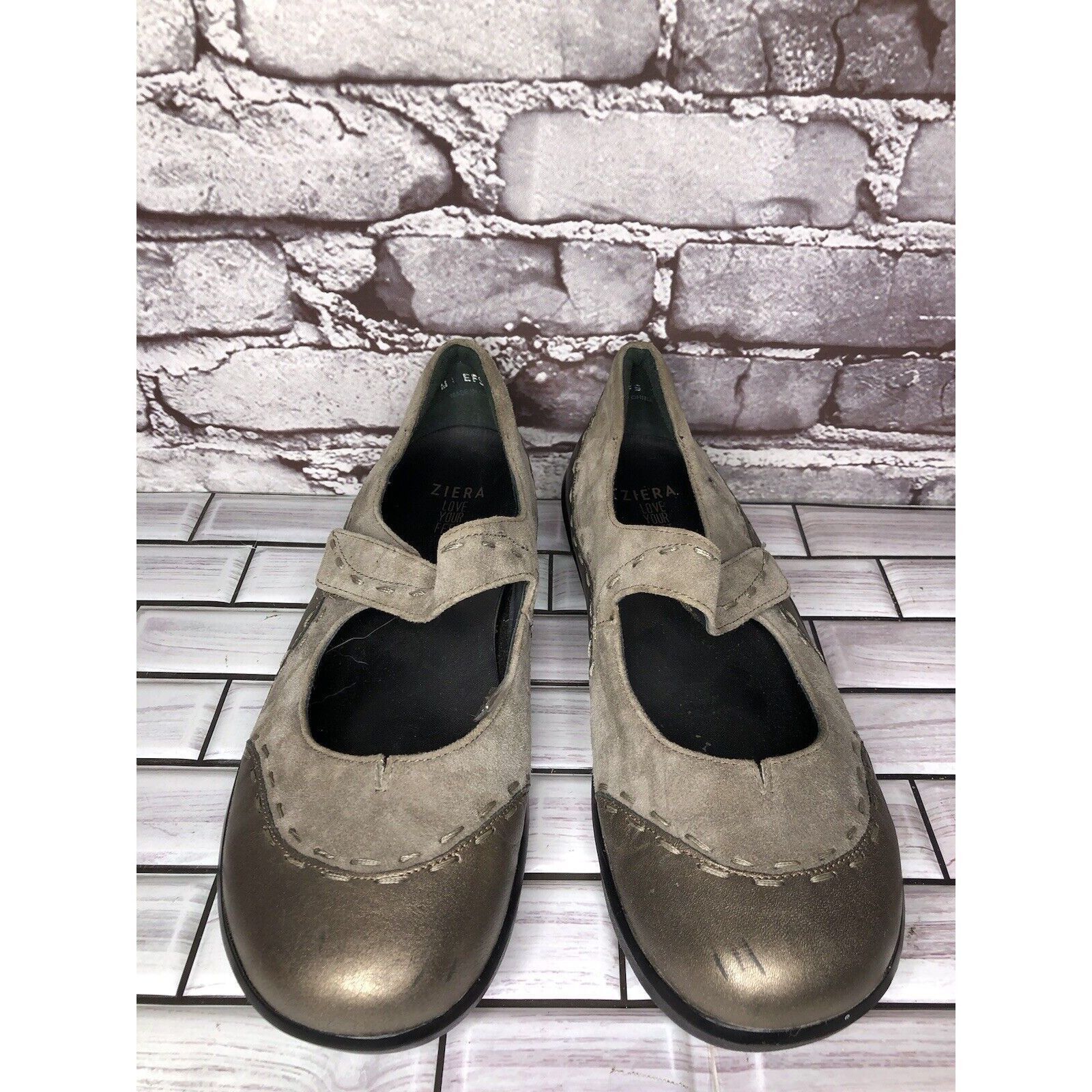 Other Ziera Bronze Leather Taupe Suede Mary Jane Comfort Shoes Wom Size US 10 / IT 40 - 12 Thumbnail