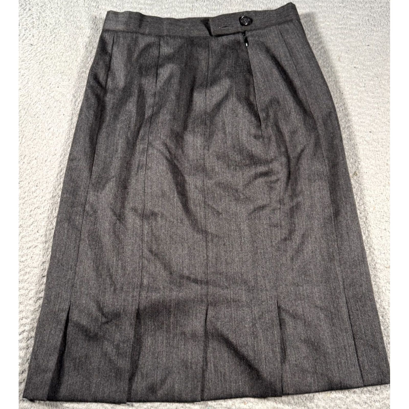 Escada VINTAGE ESCADA A-Line Skirt Womens 34 Gray Wool Knee Length Office Split Hem Office Wear Size 24" / US 00 / IT 34 - 2 Thumbnail
