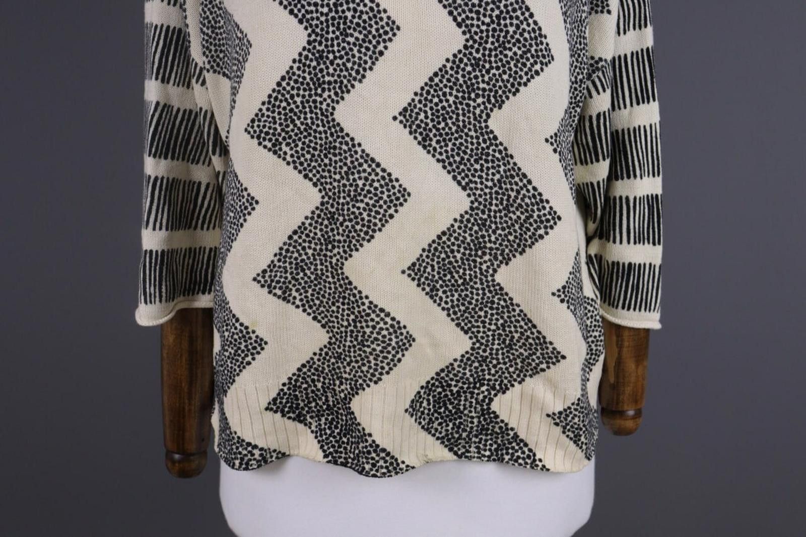 Designer Gudrun Sjoden Beige Zig Zag 3/4 Sleeve Knit Sweater Size S Size S / US 4 / IT 40 - 3 Thumbnail