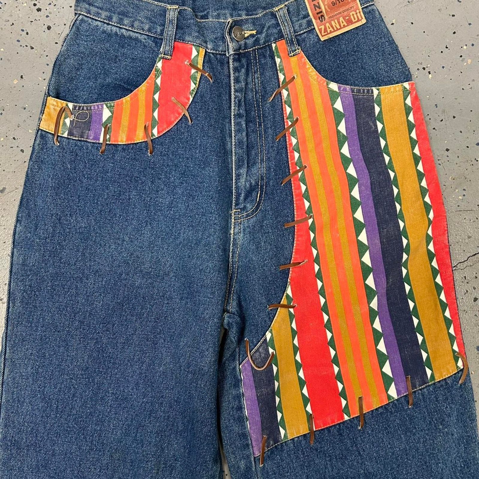 Other Vtg multi coloured patchwork denim jeans Size 32" / US 10 / IT 46 - 2 Thumbnail