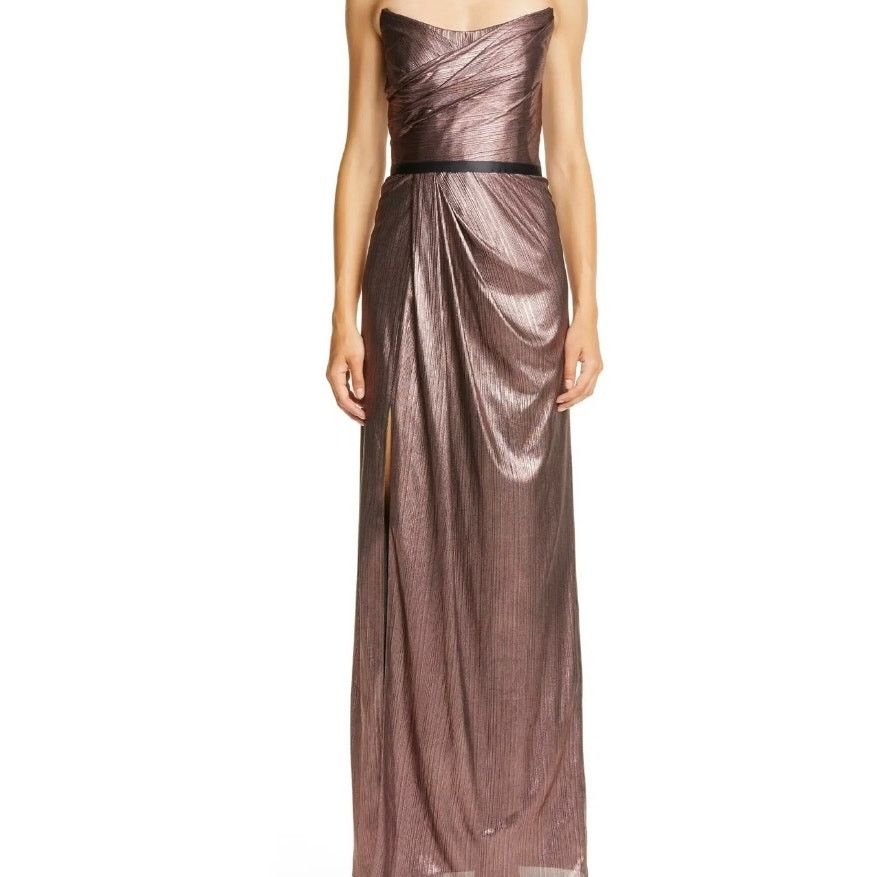 Marchesa NWT Marchesa Notte Metallic Lame Strapless Belted Gown Size L / US 10 / IT 46 - 2 Thumbnail