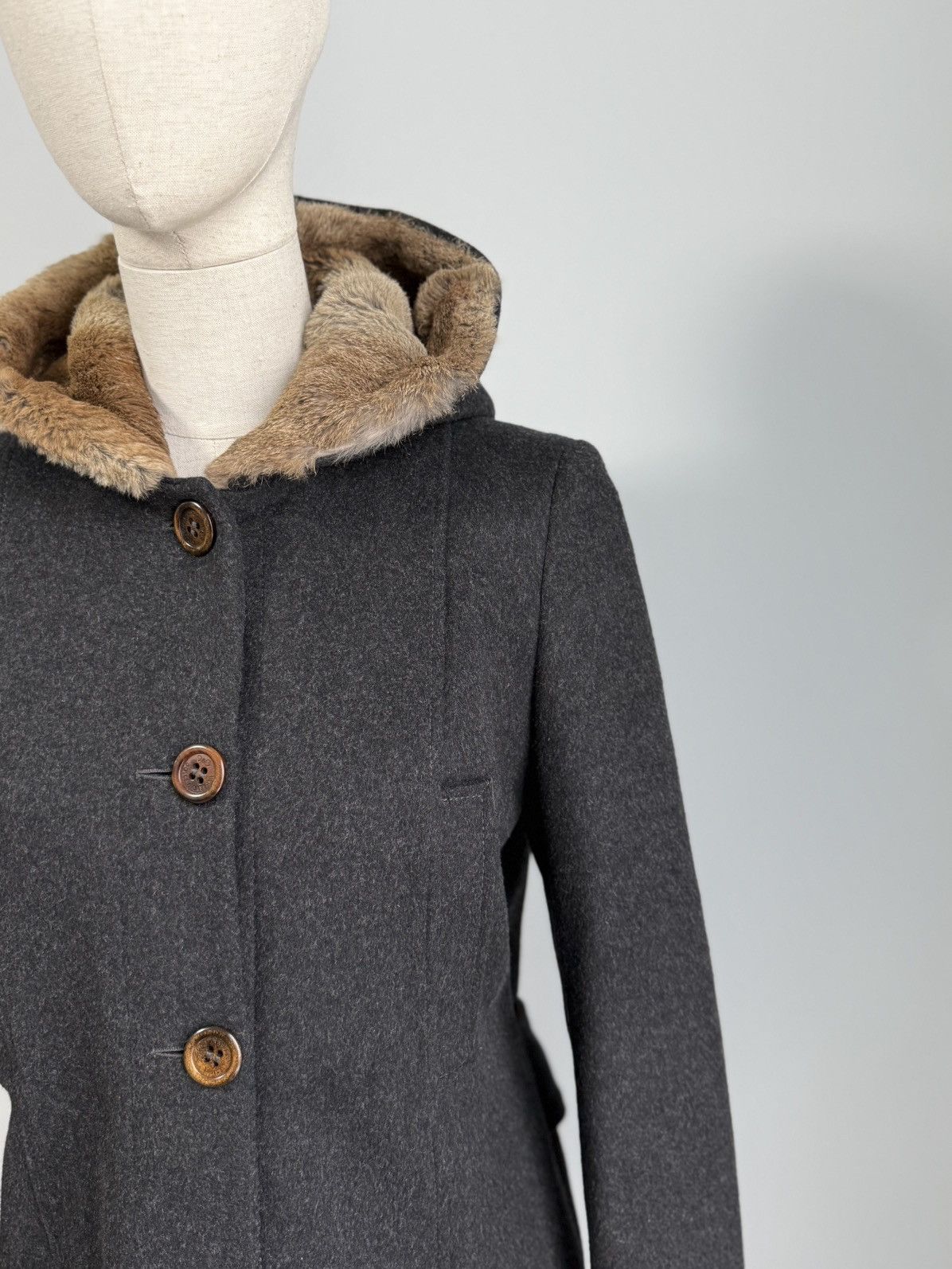 Dolce & Gabbana Dolce & Gabbana D&G Black Wool Coat Real Rabbit Fur Hood Size M / US 6-8 / IT 42-44 - 6 Thumbnail