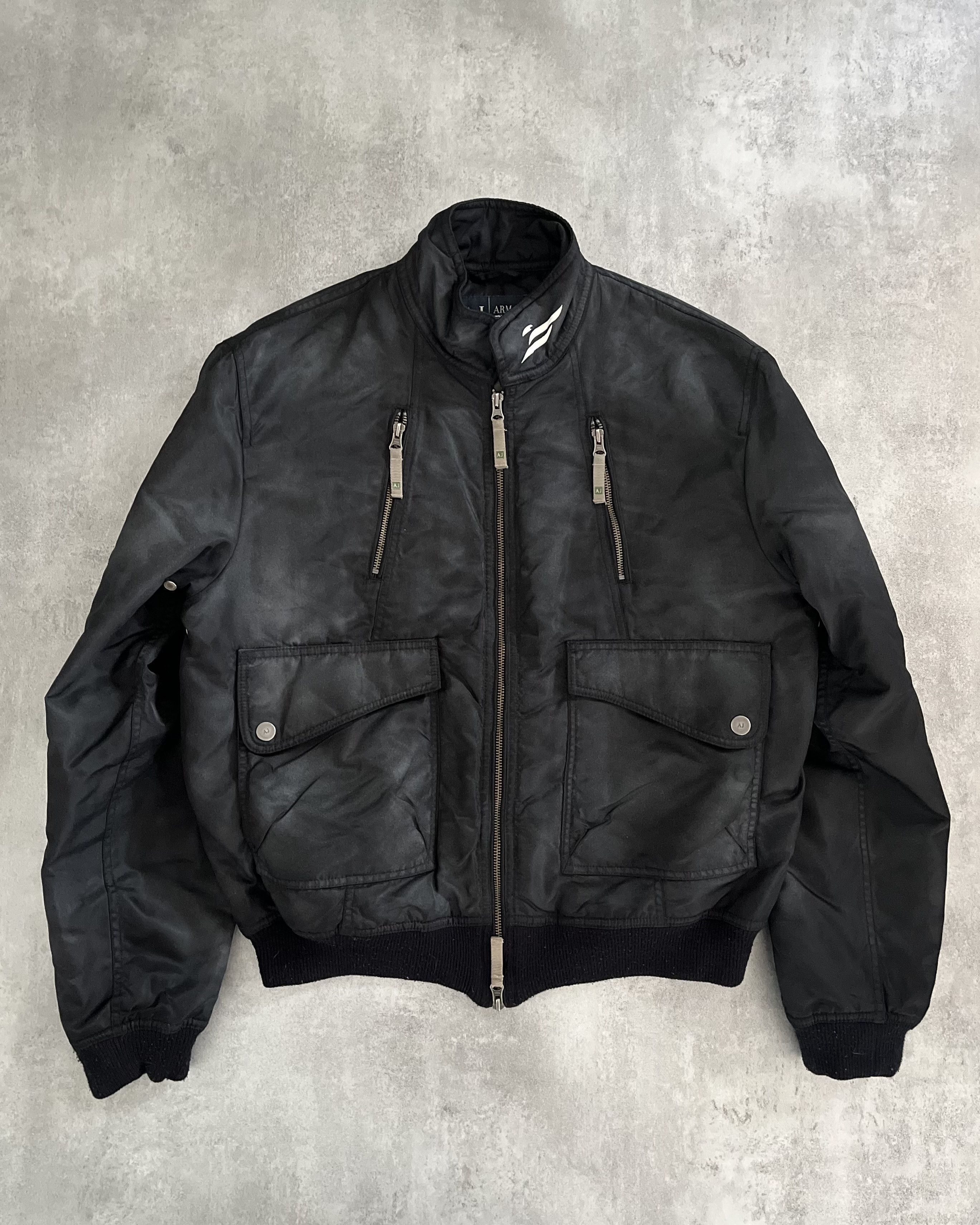image of Archival Clothing x Armani Black Washed Drift Bomber Jacket, Men's (Size Medium)