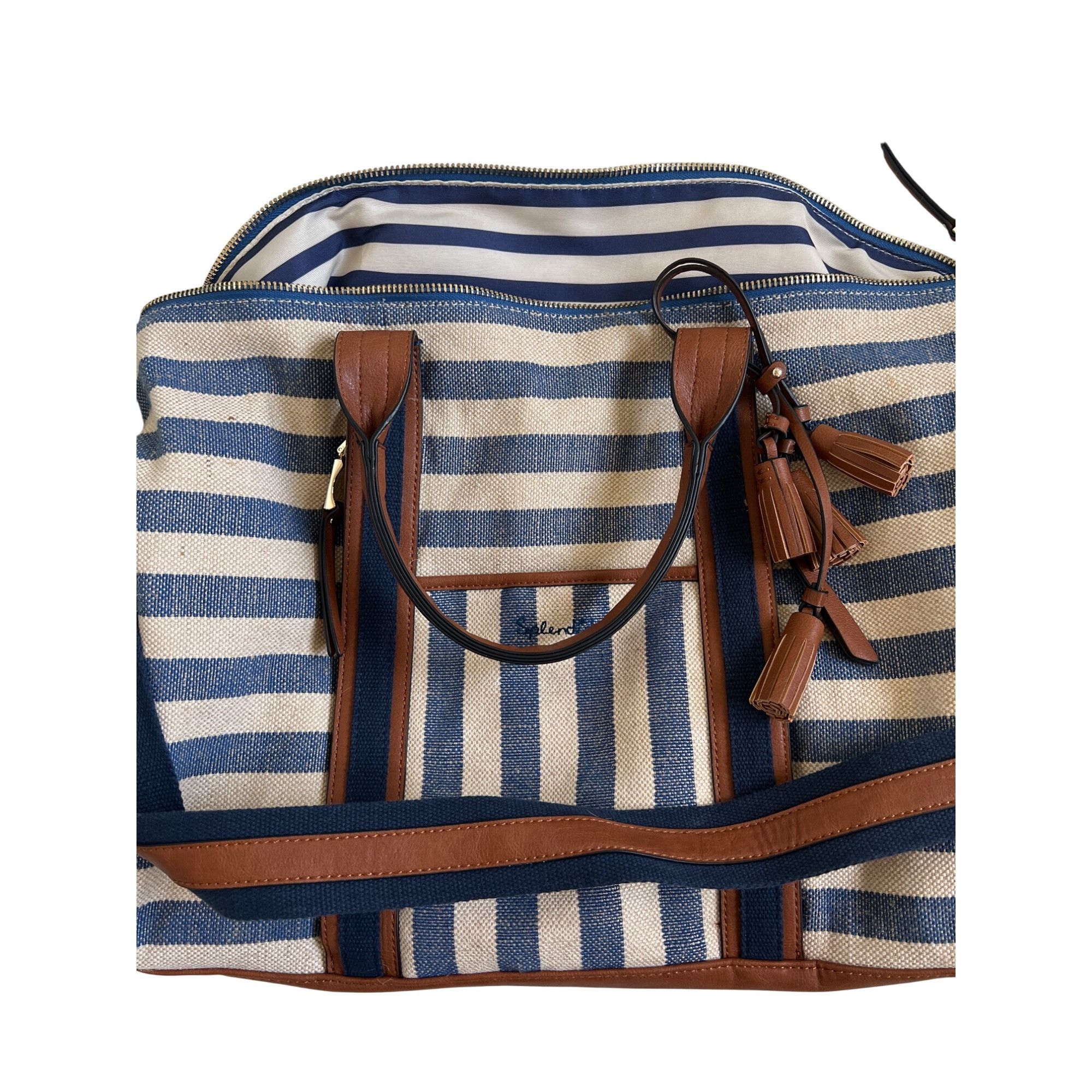 Splendid Splendid Nautical Striped Canvas & Leather Weekender Bag Size ONE SIZE - 2 Thumbnail