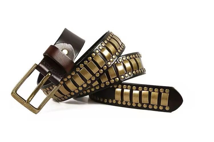 Designer × Leather Gothic Punk Leather Hip Hop Buckle Belt Size ONE SIZE - 8 Thumbnail