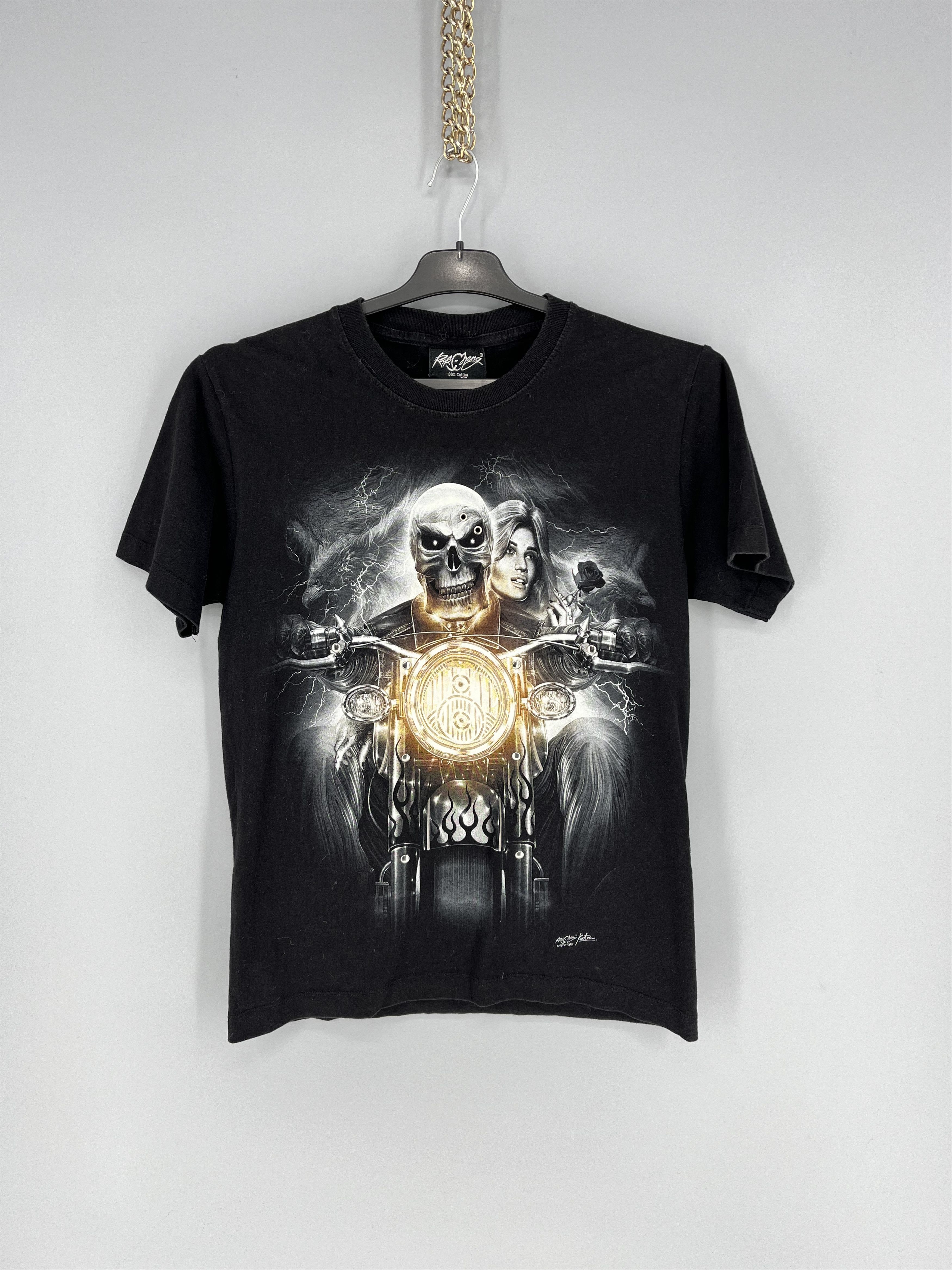 Band Tees T-shirt Skeleton and a girl with a girl on a motorcycle Size US S / EU 44-46 / 1 - 1 Thumbnail