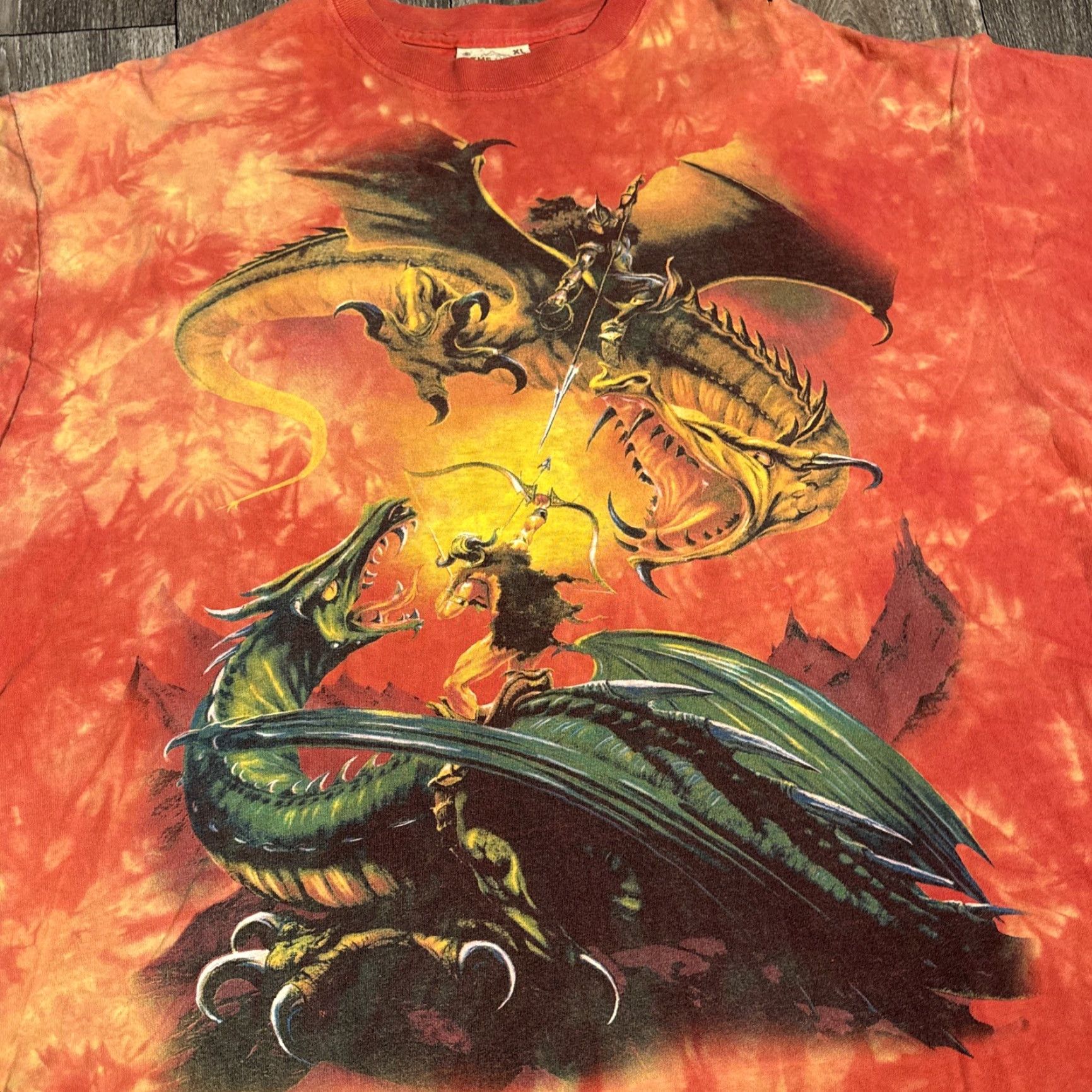 The Mountain VINTAGE The Mountain T-Shirt XL Orange Tie Dye 2001 Dueling Dragons Fantasy Knight 90s Mens XL Orange Tie Dye Dragon Knight Mens Size US XL / EU 56 / 4 - 3 Thumbnail