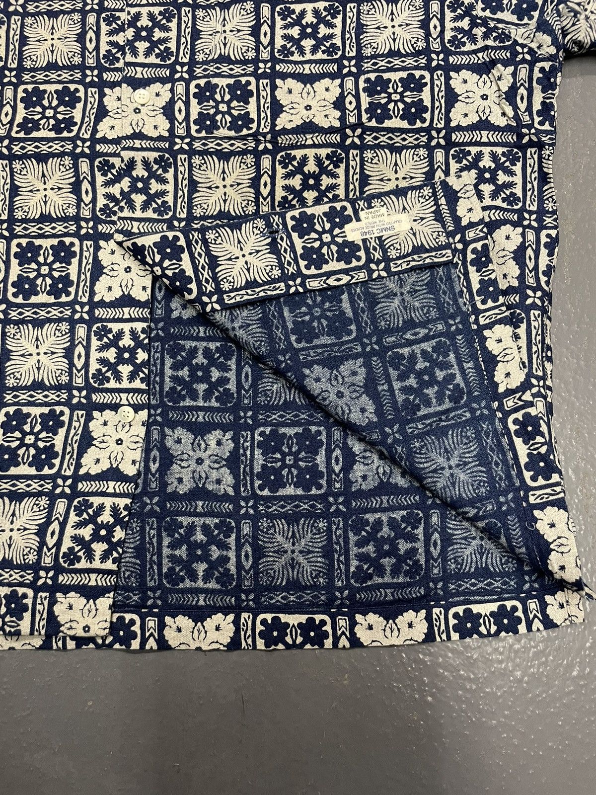Shuttle Notes Master Cloth Indigo Floral Block Print Shirt Camp Collar Size US L / EU 52-54 / 3 - 8 Thumbnail