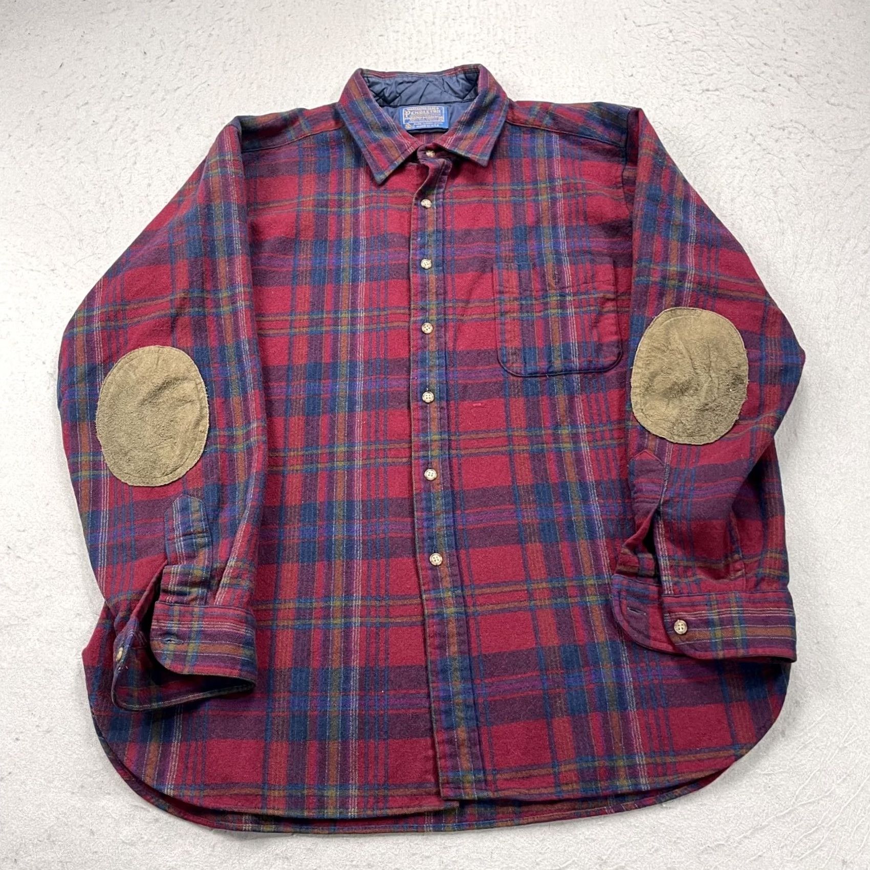 Pendleton VINTAGE Pendleton Shirt Mens XL Red Blue Elbow Patch Wool Flannel Plaid USA 70s Size US XL / EU 56 / 4 - 2 Thumbnail