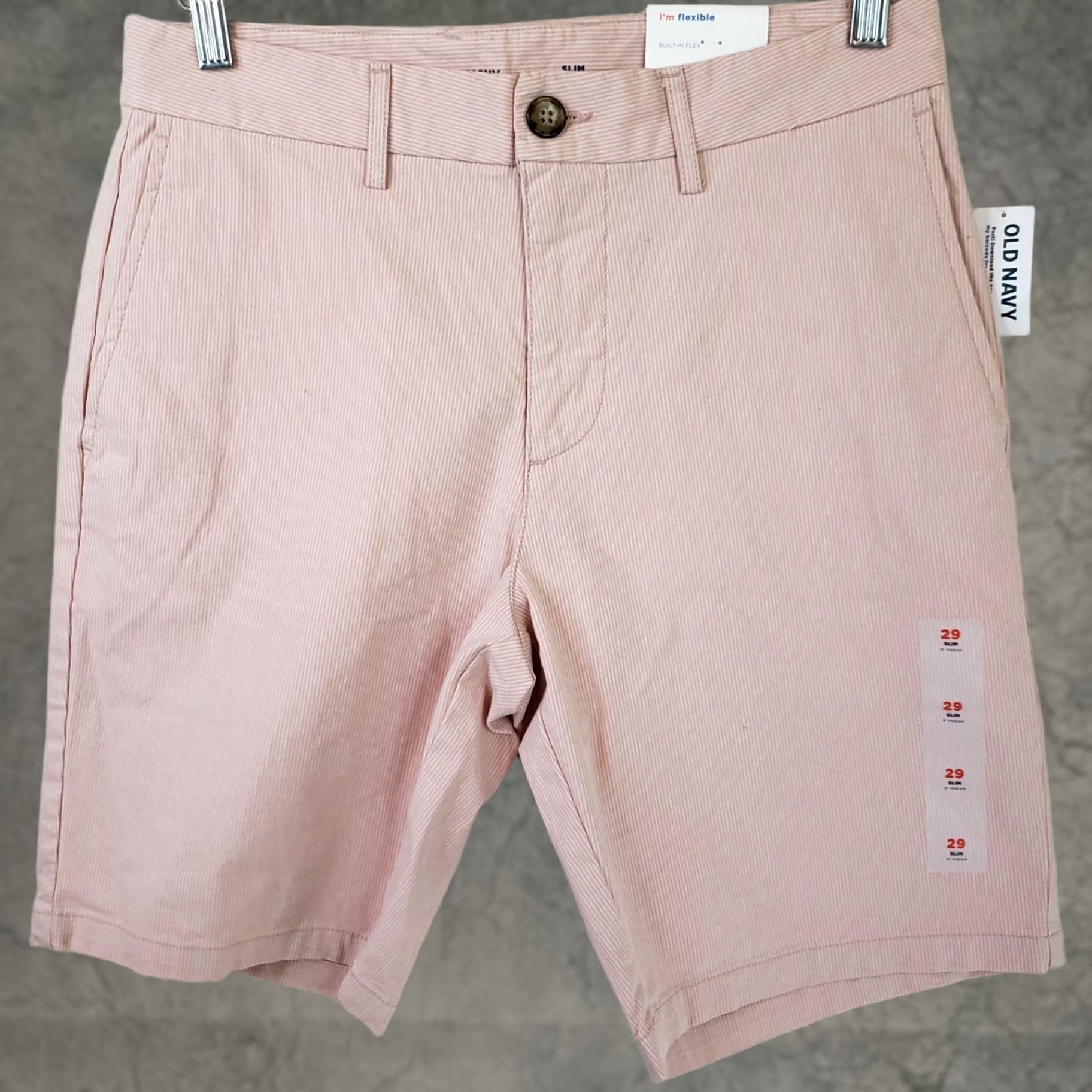 Old Navy Old Navy Pink Stripe Slim Fit Men's Chino Bermuda Shorts 29x9 Flat Front Casual Size US 29 - 1 Thumbnail