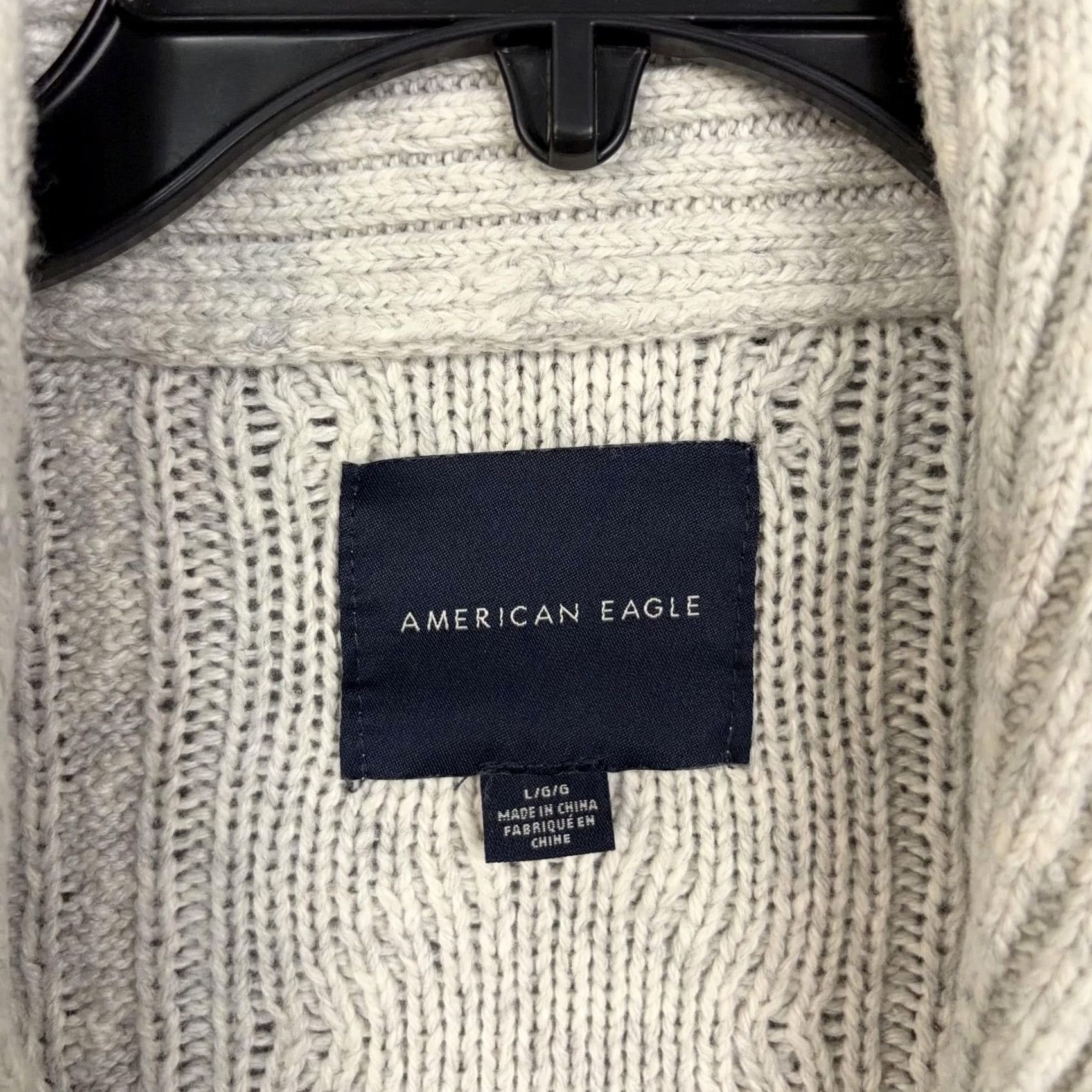 American Eagle Outfitters American Eagle Sweater Mens Large Gray Cable Knit Shawl Preppy Academia Grandpa Size US L / EU 52-54 / 3 - 4 Thumbnail
