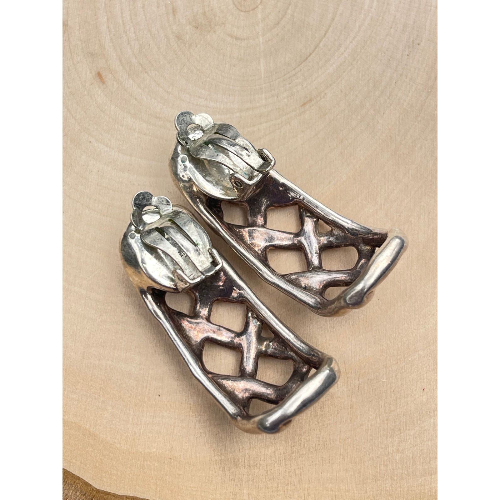 Vintage Bat Ami Signed Earrings Sterling Silver - Clip On Size ONE SIZE - 5 Thumbnail