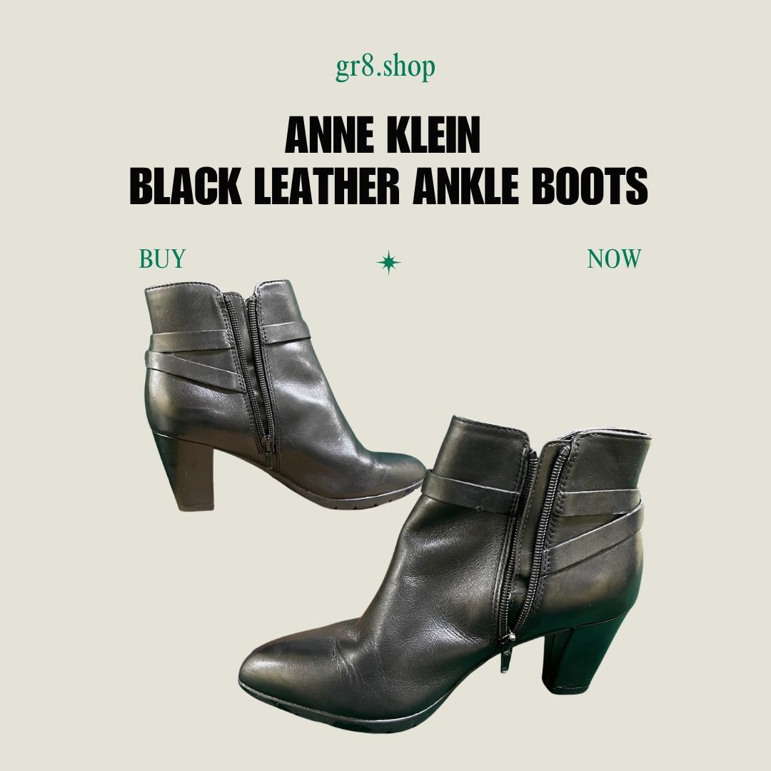 Anne Klein ANNE KLEIN Black Leather Ankle Boots Size 7 With Side Zipper Size US 7 / IT 37 - 1 Thumbnail