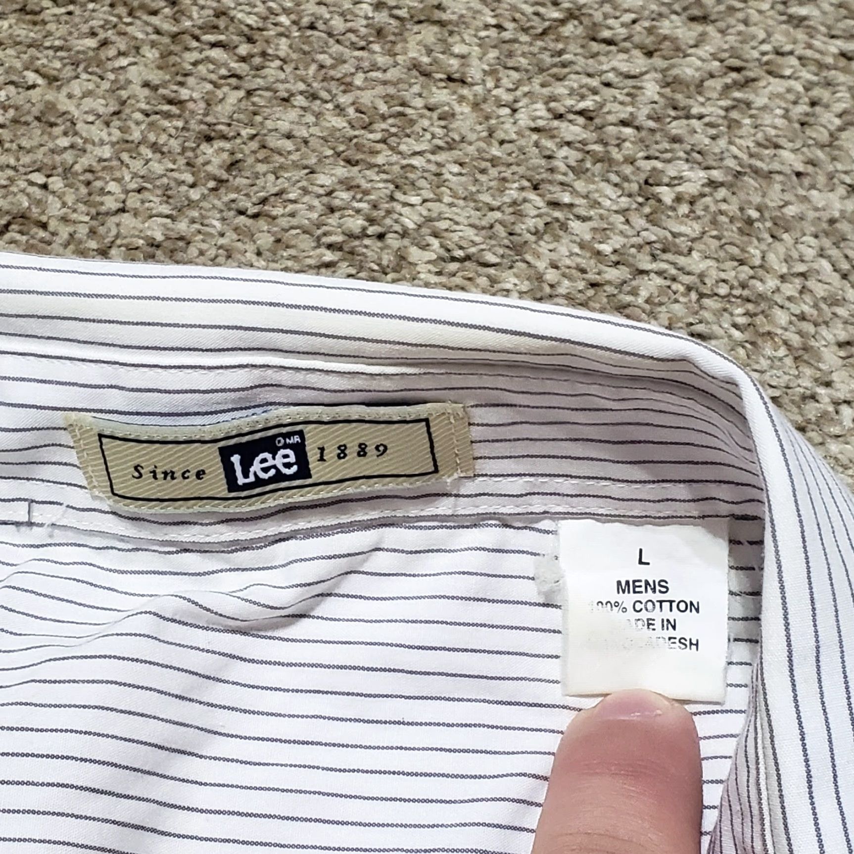 Lee Lee Striped Button-Up Shirt White Long Sleeve Adult L Large Mens Regular Fit Size US L / EU 52-54 / 3 - 3 Thumbnail