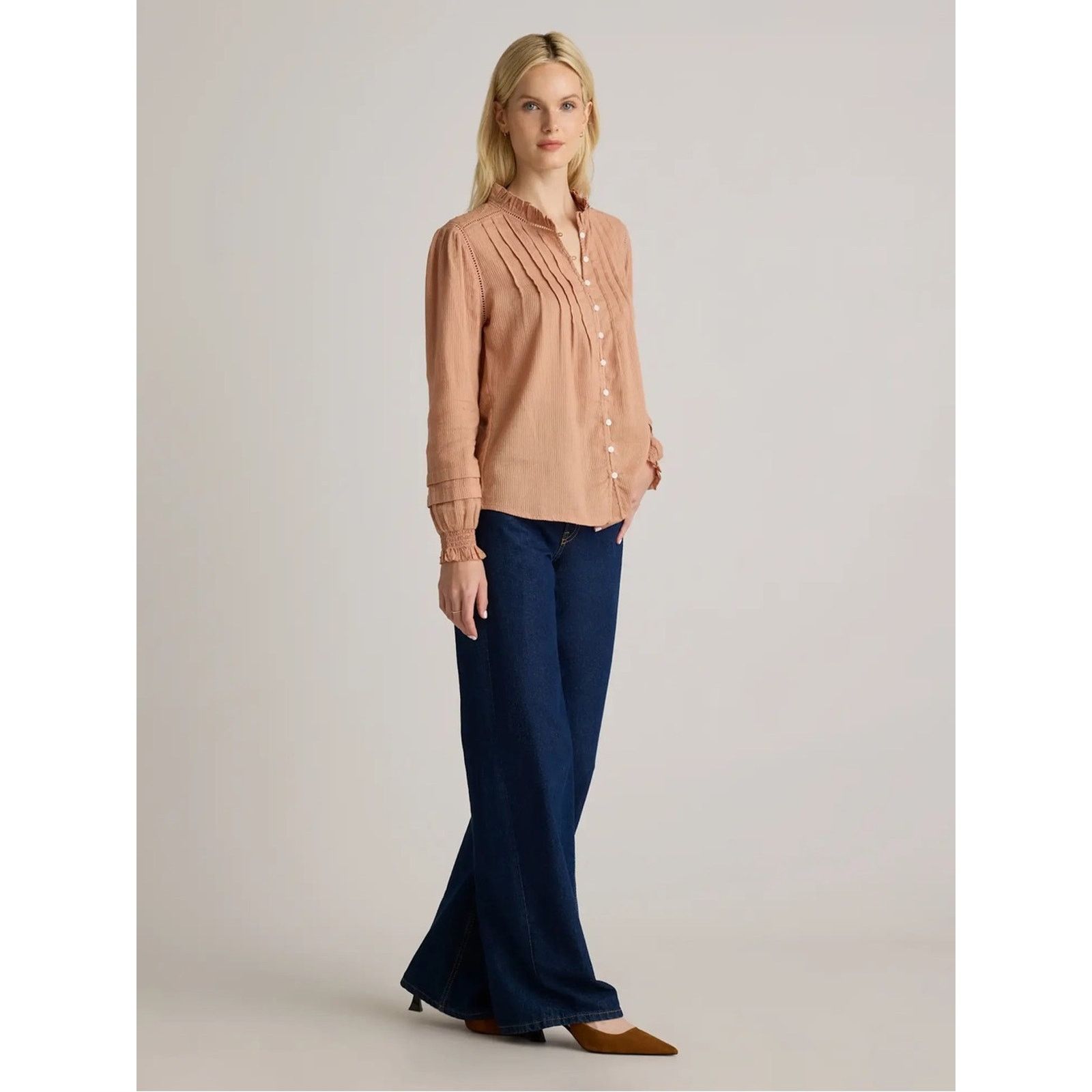 Quince Quince $158 Organic Textured Cotton Peasant Blouse Large EUC Size L / US 10 / IT 46 - 9 Thumbnail