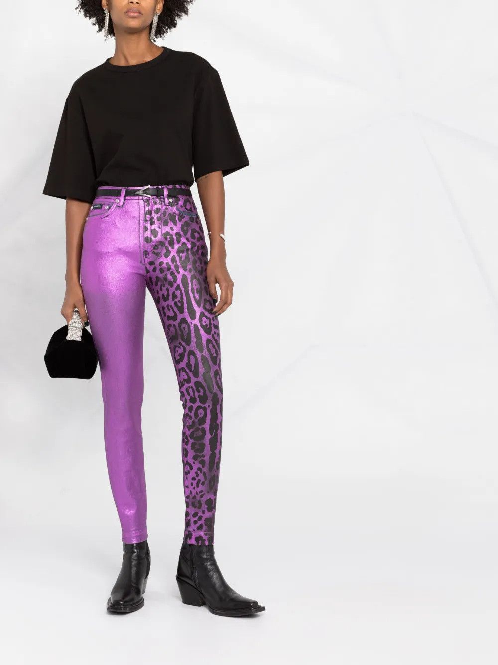 Dolce & Gabbana o1y0925 Leopard-Print Casual Pant in Purple/Black Size 28" / US 6 / IT 42 - 4 Thumbnail