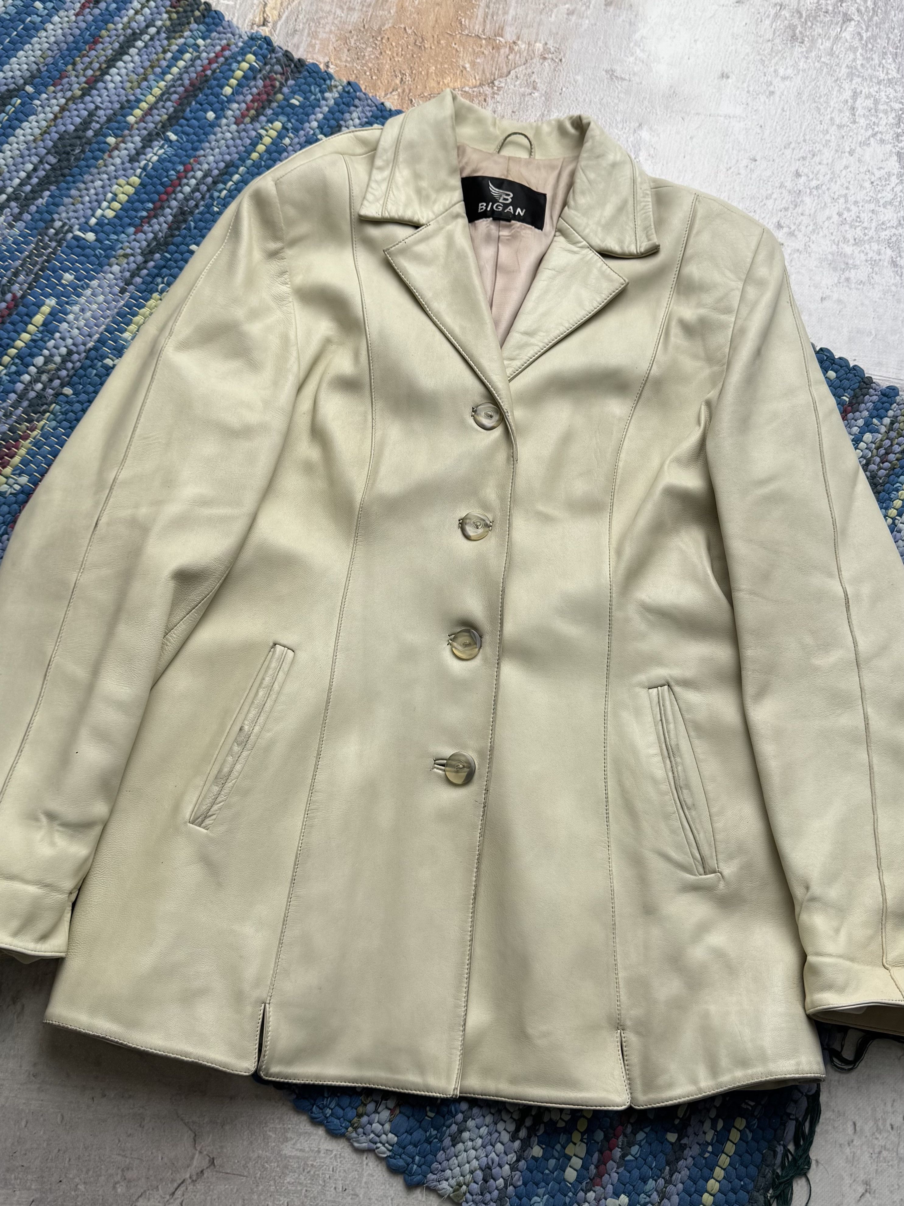 Vintage Vintage Genuine Cream Leather Jacket Tailored Smart Blazer Size L / US 10 / IT 46 - 2 Thumbnail