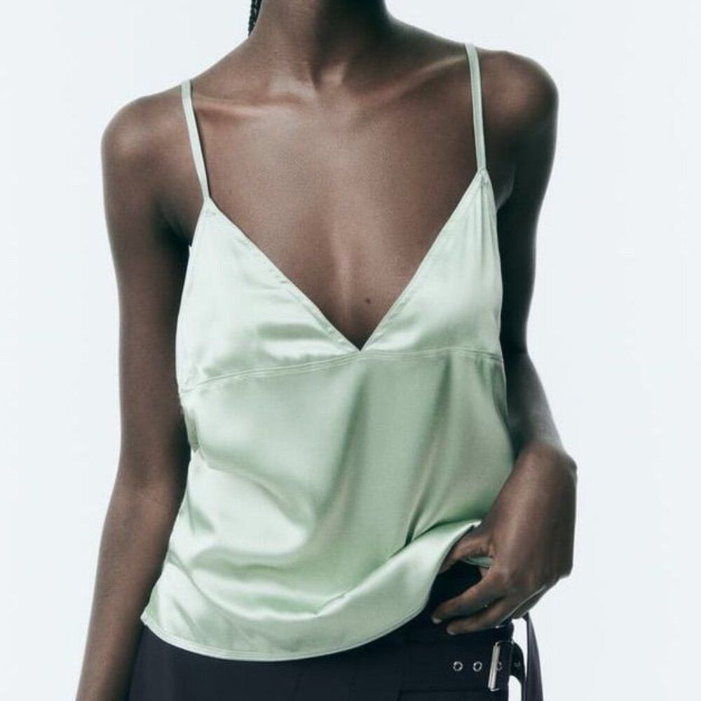 Zara NWT New ZARA Mixed Media Cami Mint Top SIze L Size L / US 10 / IT 46 - 1 Thumbnail