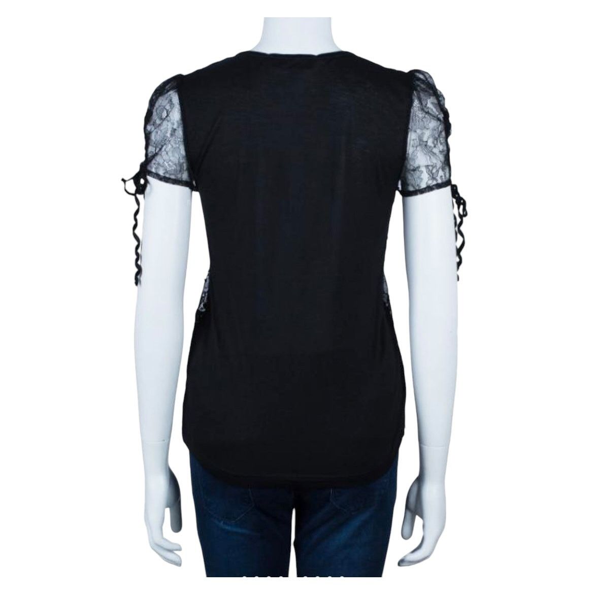 Valentino Valentino Black Beaded Square Neck Sheer Short Sleeve Top Size M / US 6-8 / IT 42-44 - 2 Thumbnail