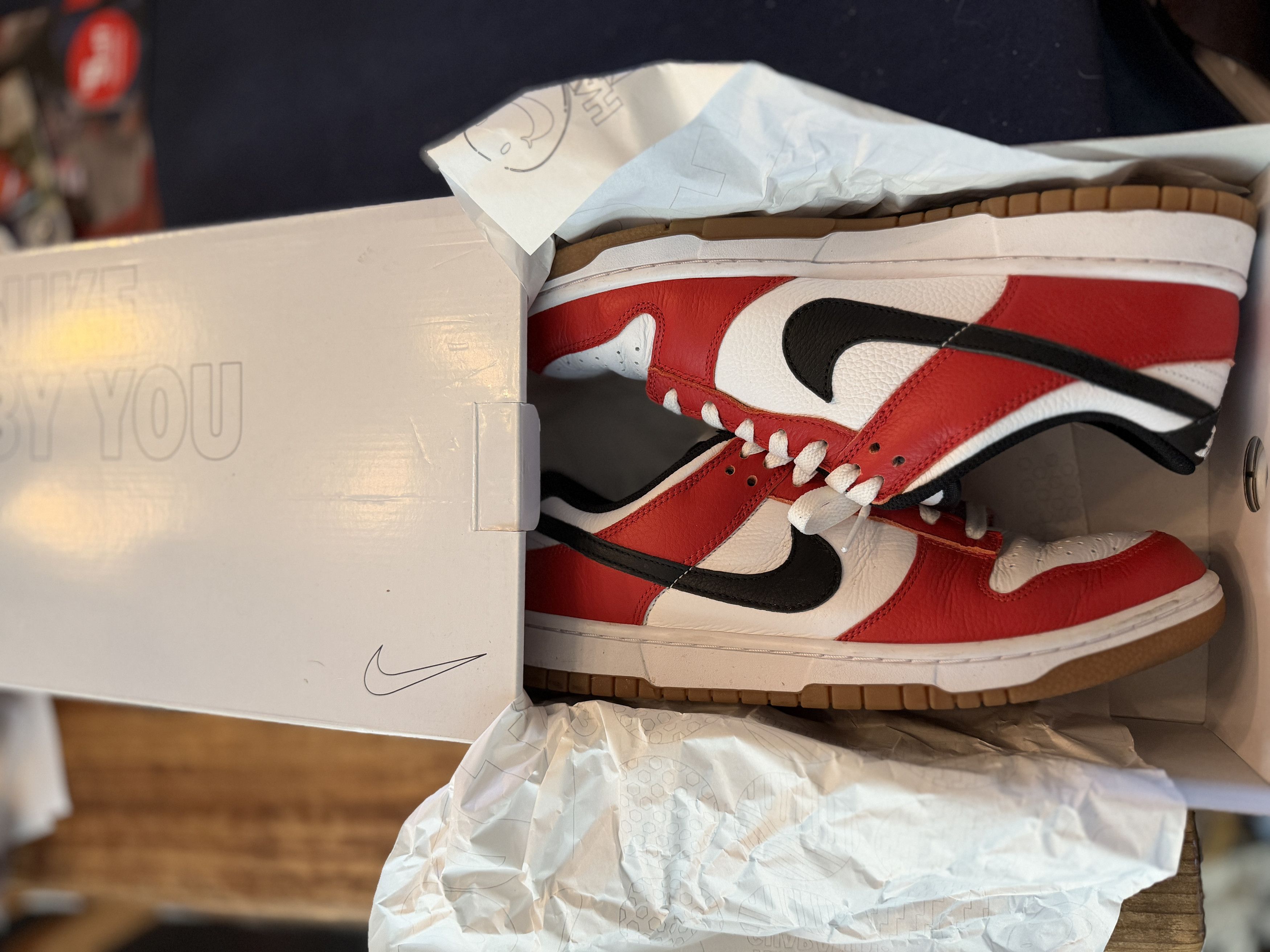 Nike Dunk Low Chicago w/ Gum Sole - AJ1 Jordan BRED Size US 9.5 / EU 42-43 - 5 Thumbnail
