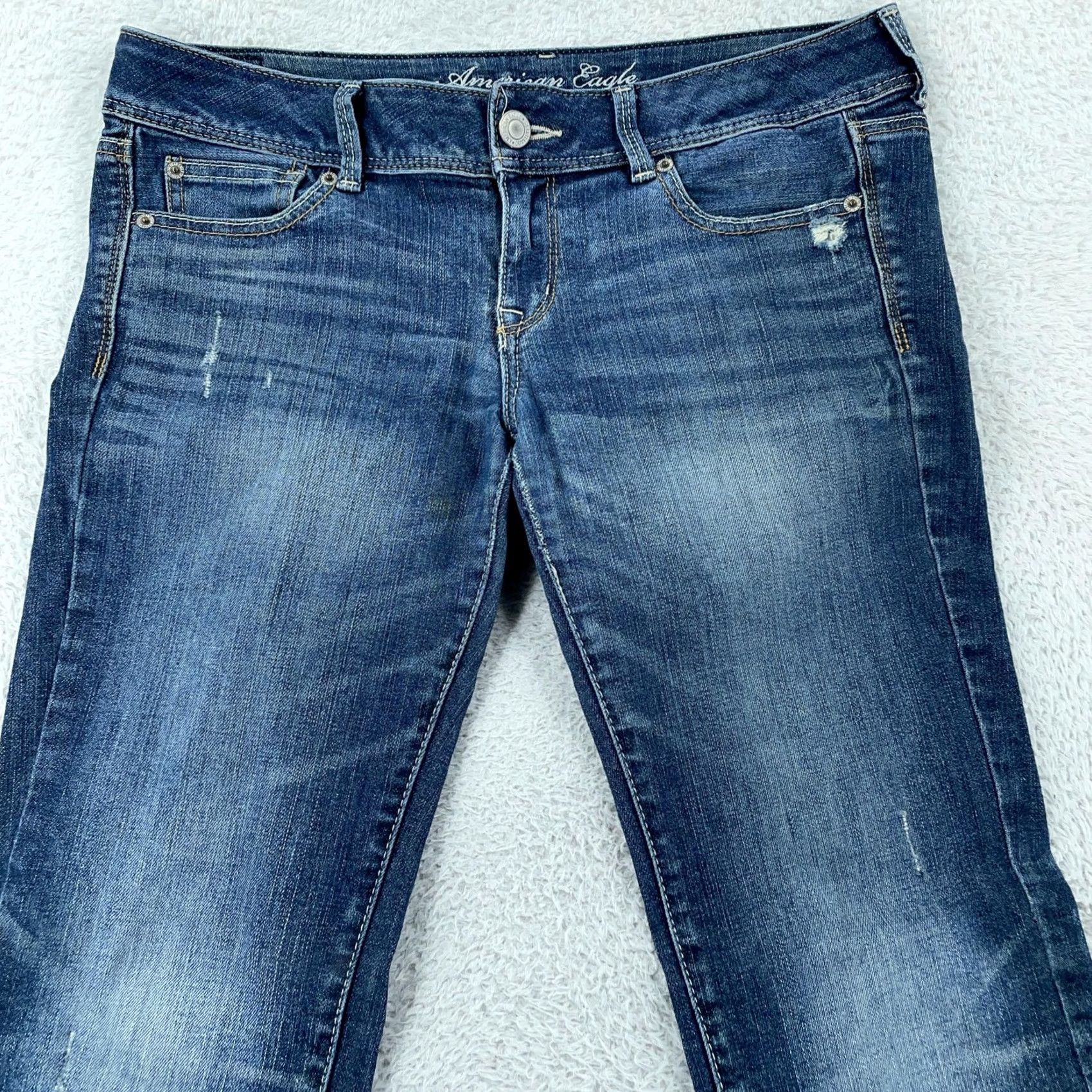 American Eagle Outfitters American Eagle Jeans Womens 10 Slim Distressed Bootcut Denim Blue 34x32 Stretch Cotton Spandex Size 32" / US 10 / IT 46 - 2 Thumbnail