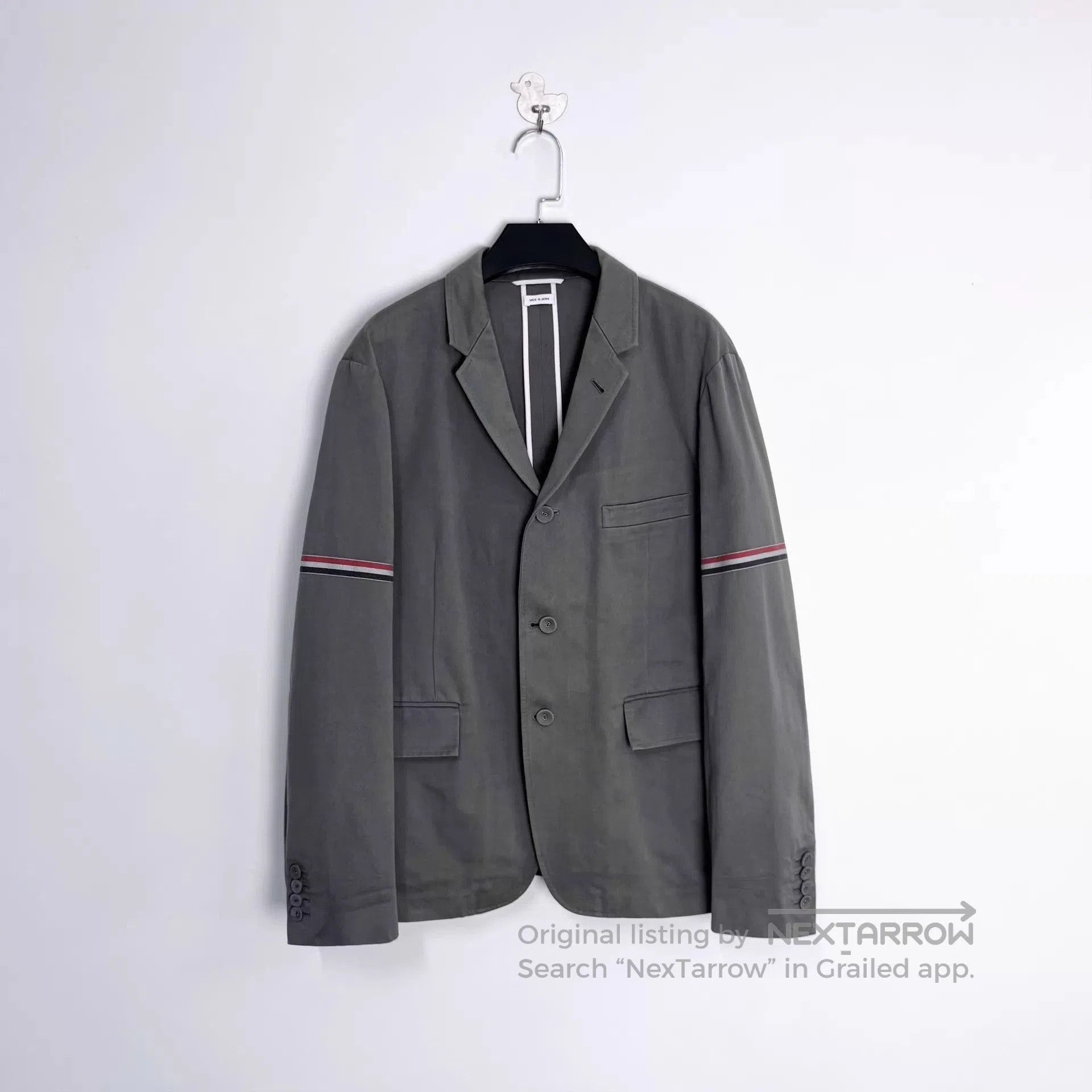 Thom Browne Gray Blazer with Striped Sleeves, Size L. Size US L / EU 52-54 / 3 - 1 Thumbnail