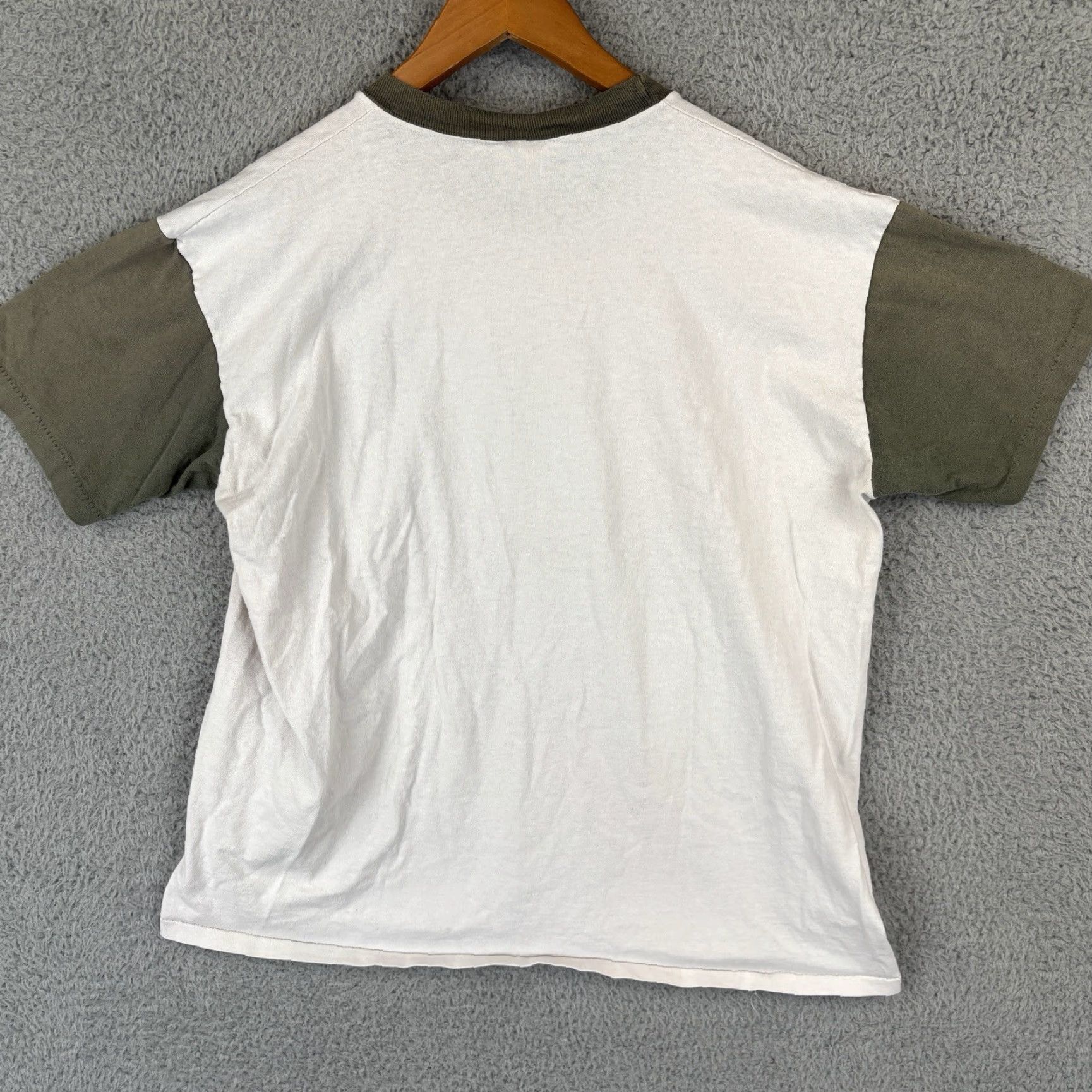 Olive VINTAGE Center Cut T-Shirt Mens 90s White Cotton Graphic Print 1990s USA Cowboy Regular Large Size US L / EU 52-54 / 3 - 6 Thumbnail
