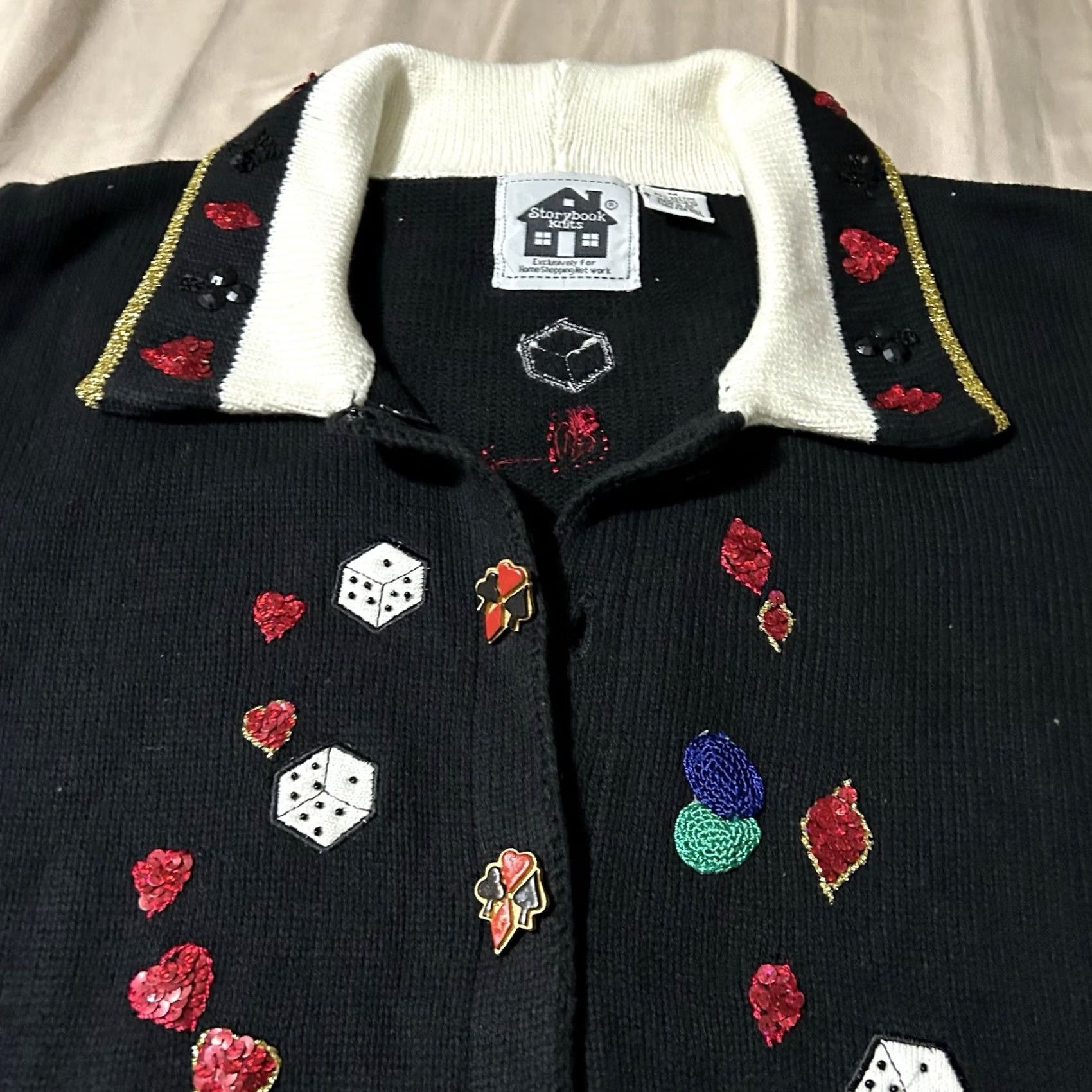 Vintage VINTAGE 90s Storybook Knits Cardigan Women M Black Dice Playing Cards Knit Cardigan Mens? Womens Size M / US 6-8 / IT 42-44 - 3 Thumbnail