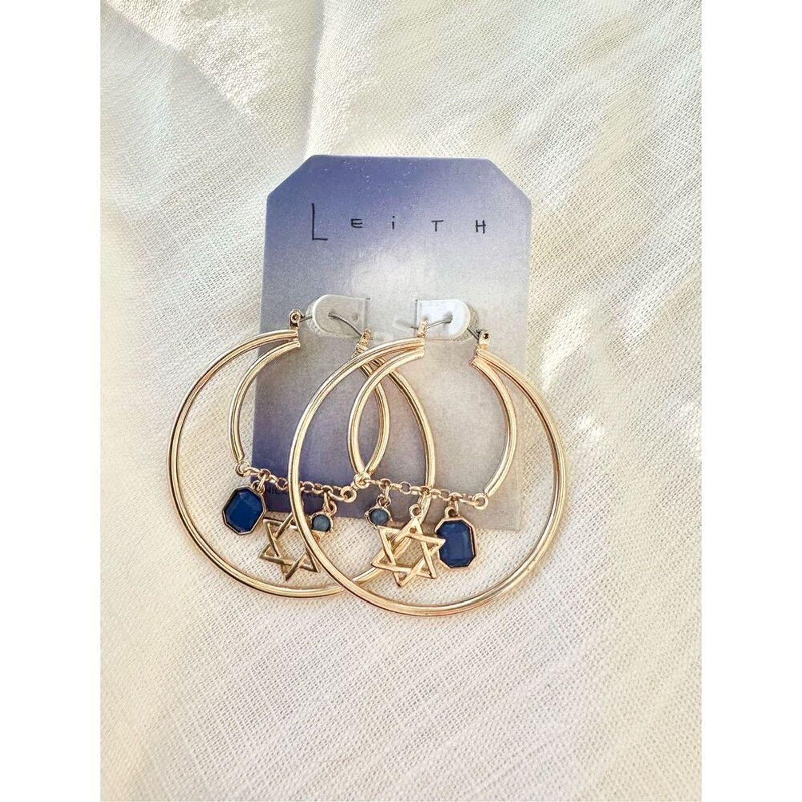 Nordstrom Gold and blue Hanukkah hoop earrings ￼ Size ONE SIZE - 2 Thumbnail