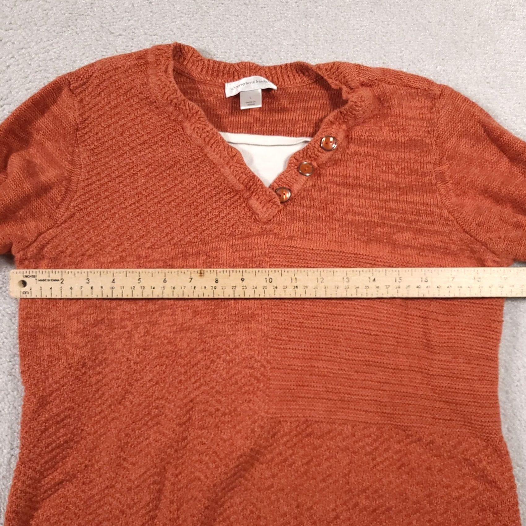 Vintage Christopher & Banks Sweater Women’s Large Orange 3/4 Sleeve V-Neck Knit Size L / US 10 / IT 46 - 6 Thumbnail