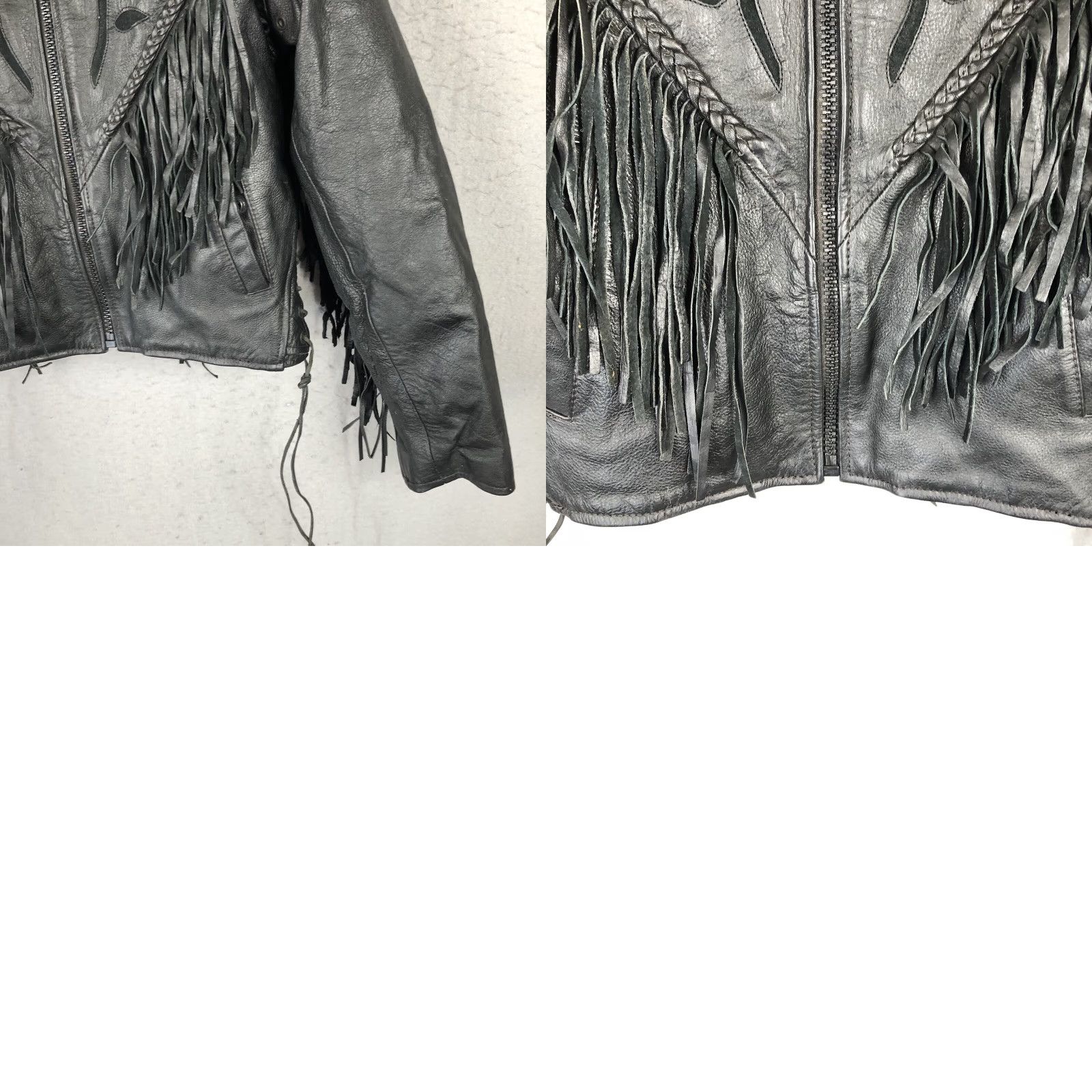 Vintage VINTAGE Black Leather Jacket Womens M Moto Fringe Scrolls Braids Biker Whimsigoth Rock Leather Jacket? Size M / US 6-8 / IT 42-44 - 11 Thumbnail