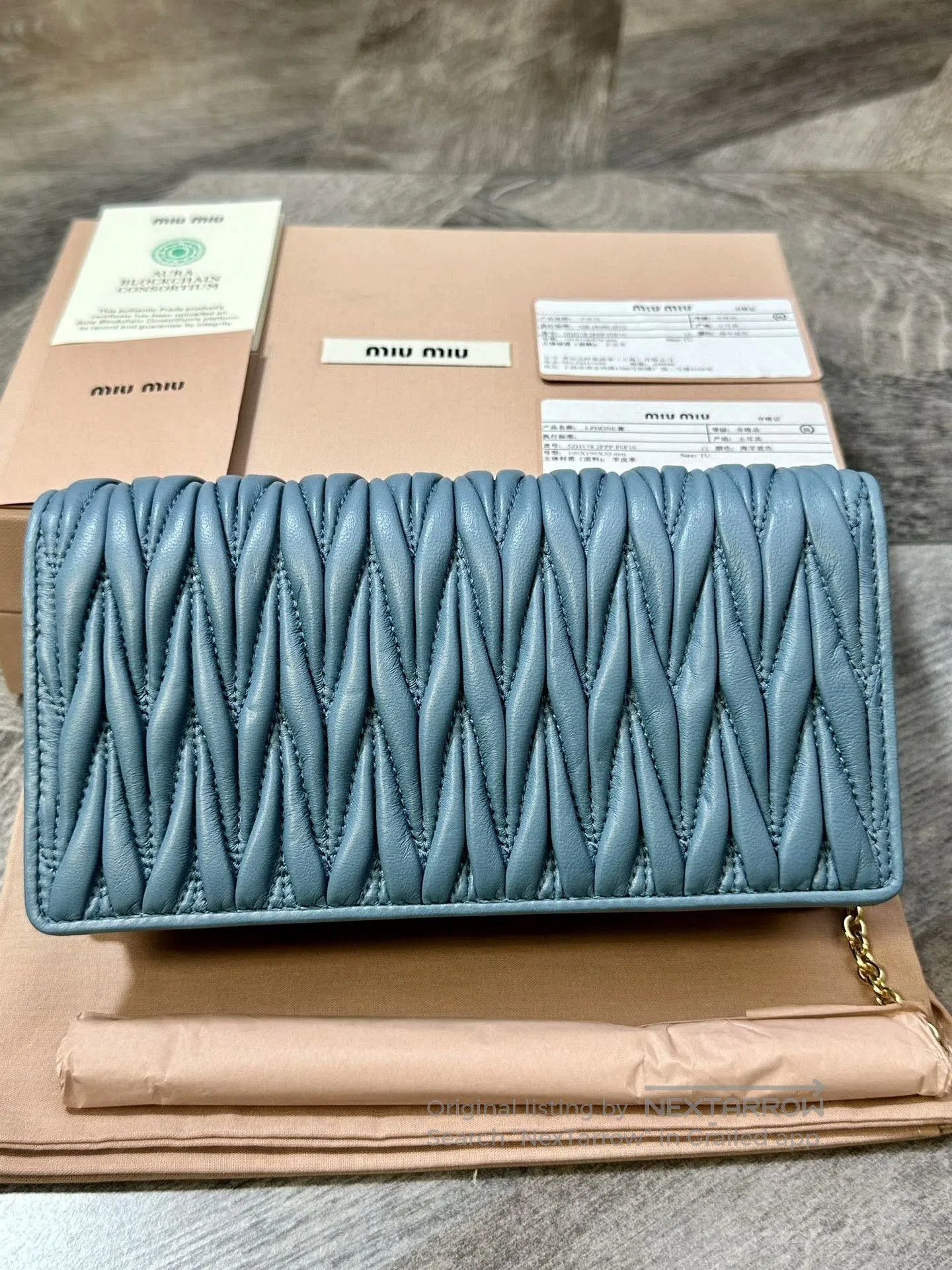 Miu Miu MiuMiu Blue Pleated Flap Chain WOC. Size ONE SIZE - 7 Thumbnail