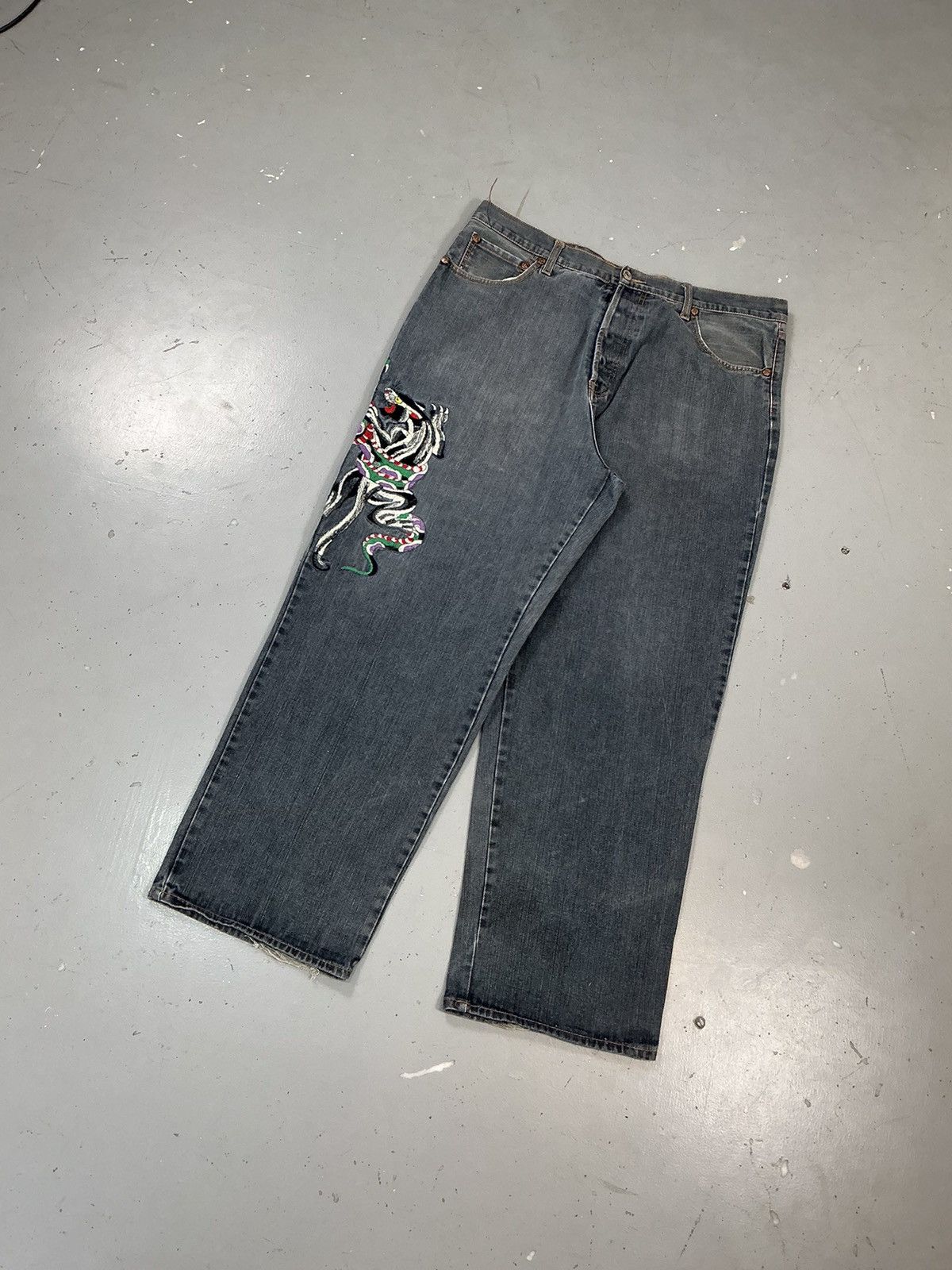 Ed Hardy × Vintage Vintage Edhardy crazy skull embroidered baggy denim Size US 42 / EU 58 - 4 Thumbnail