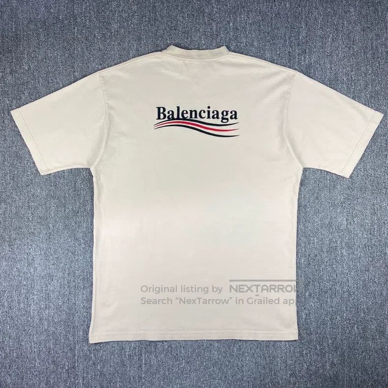Balenciaga Balenciaga Beige Embroidered Logo Short Sleeve T-Shirt Size US XS / EU 42 / 0 - 2 Thumbnail