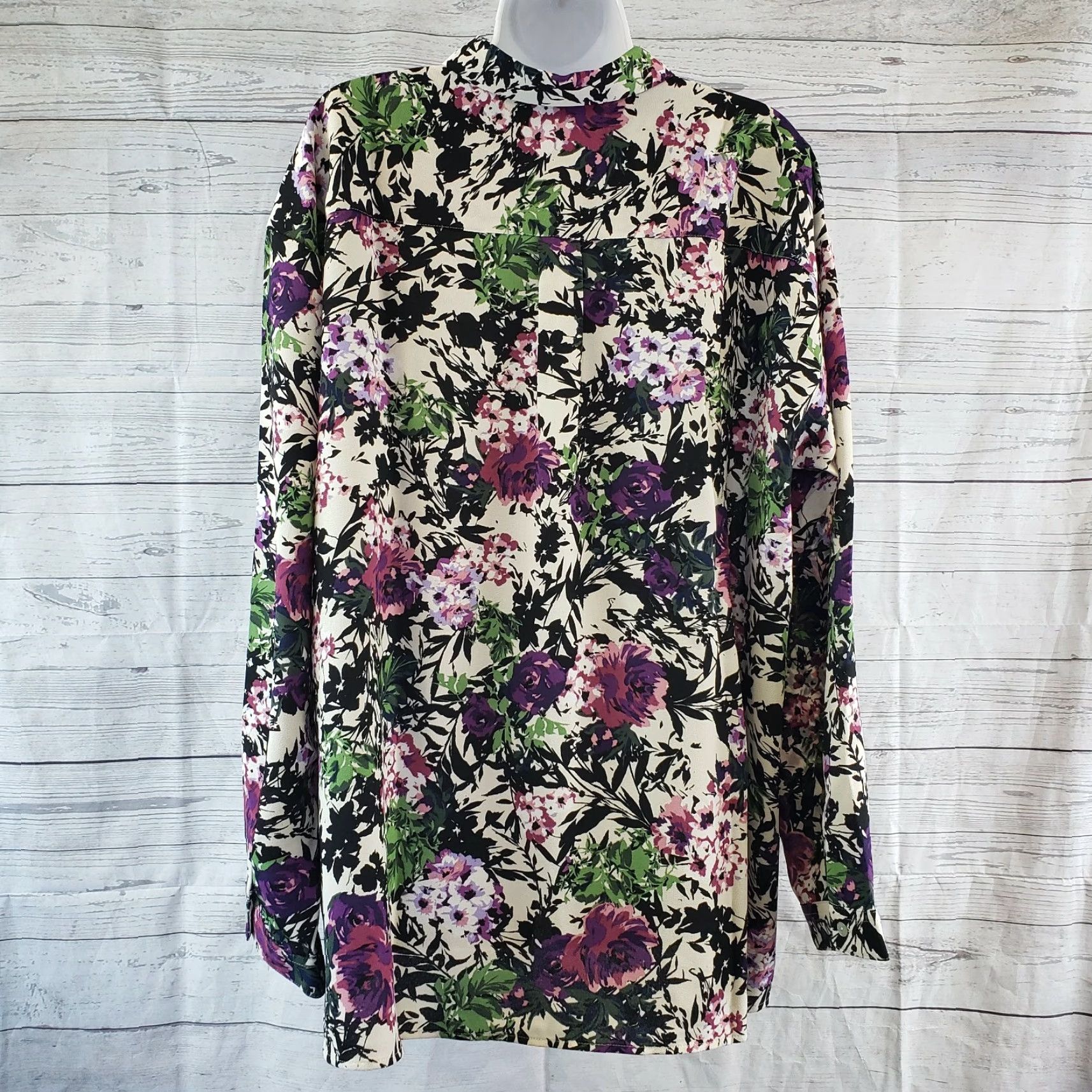J. Jill J. Jill Blouse Shirt Womens Relaxed Shirttail Floral Black Oatmeal Long Sleeve Large Size L Polyester Mens? Size L / US 10 / IT 46 - 4 Thumbnail