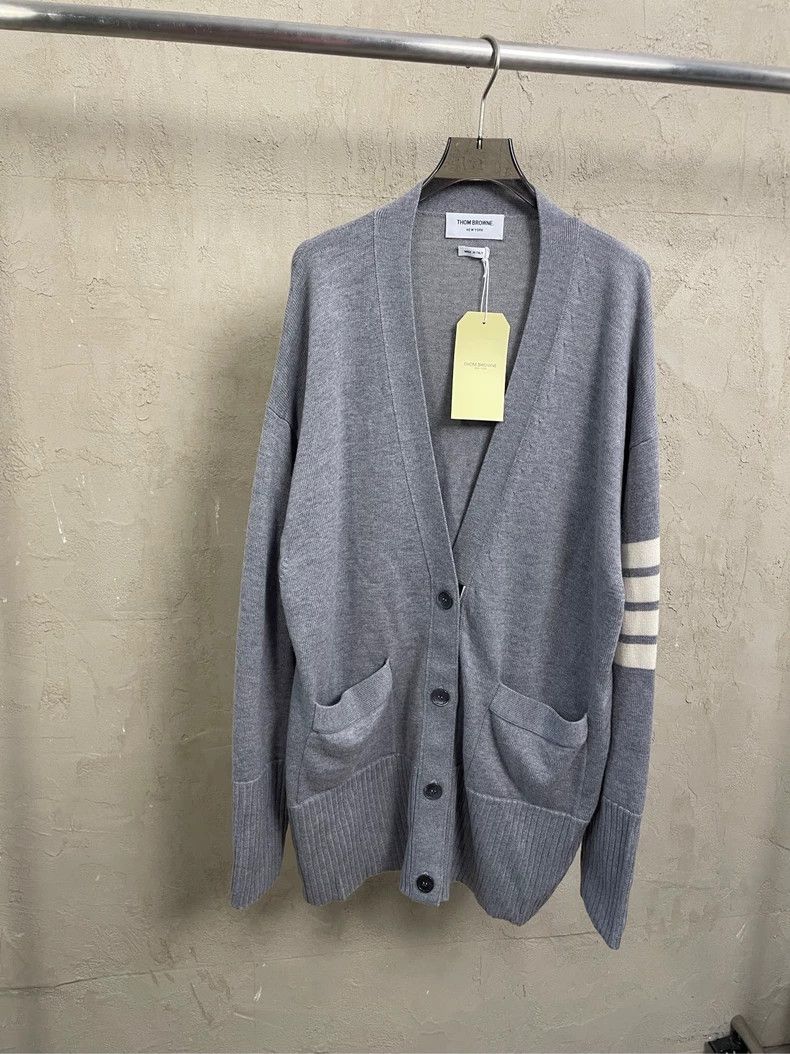 Thom Browne Thom Browne Size 00 Gray four-striped wool cardigan jacket Size US XXS / EU 40 - 1 Thumbnail