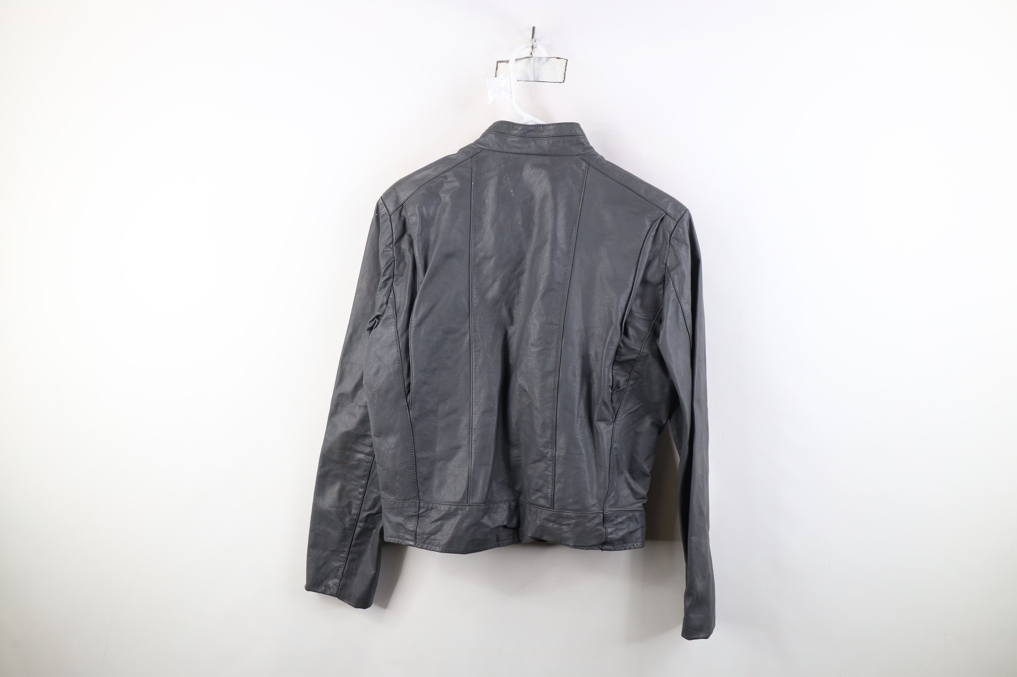 Vintage Vintage 80s 90s Streetwear Leather Racer Bomber Jacket Gray Size US XL / EU 56 / 4 - 14 Thumbnail