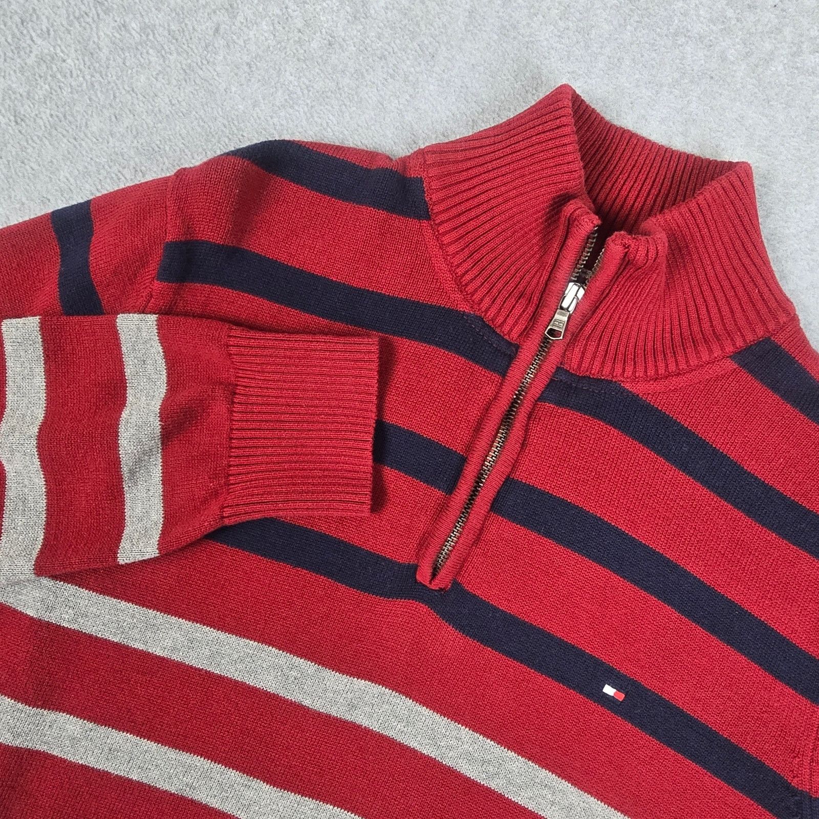 Tommy Hilfiger Tommy Hilfiger Large Stripe Quarter Zip Sweater Size US L / EU 52-54 / 3 - 1 Thumbnail