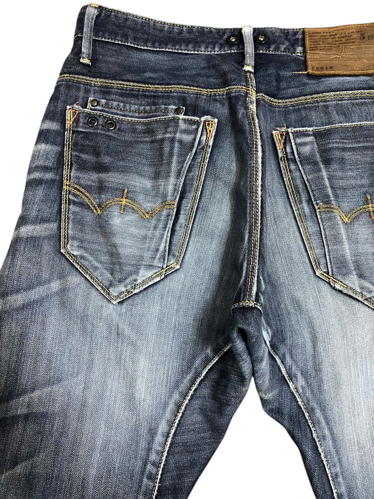 Edwin Vintage Edwin 503 Blue Wash Distressed Twist Leg Loose Jeans Size US 31 - 7 Thumbnail