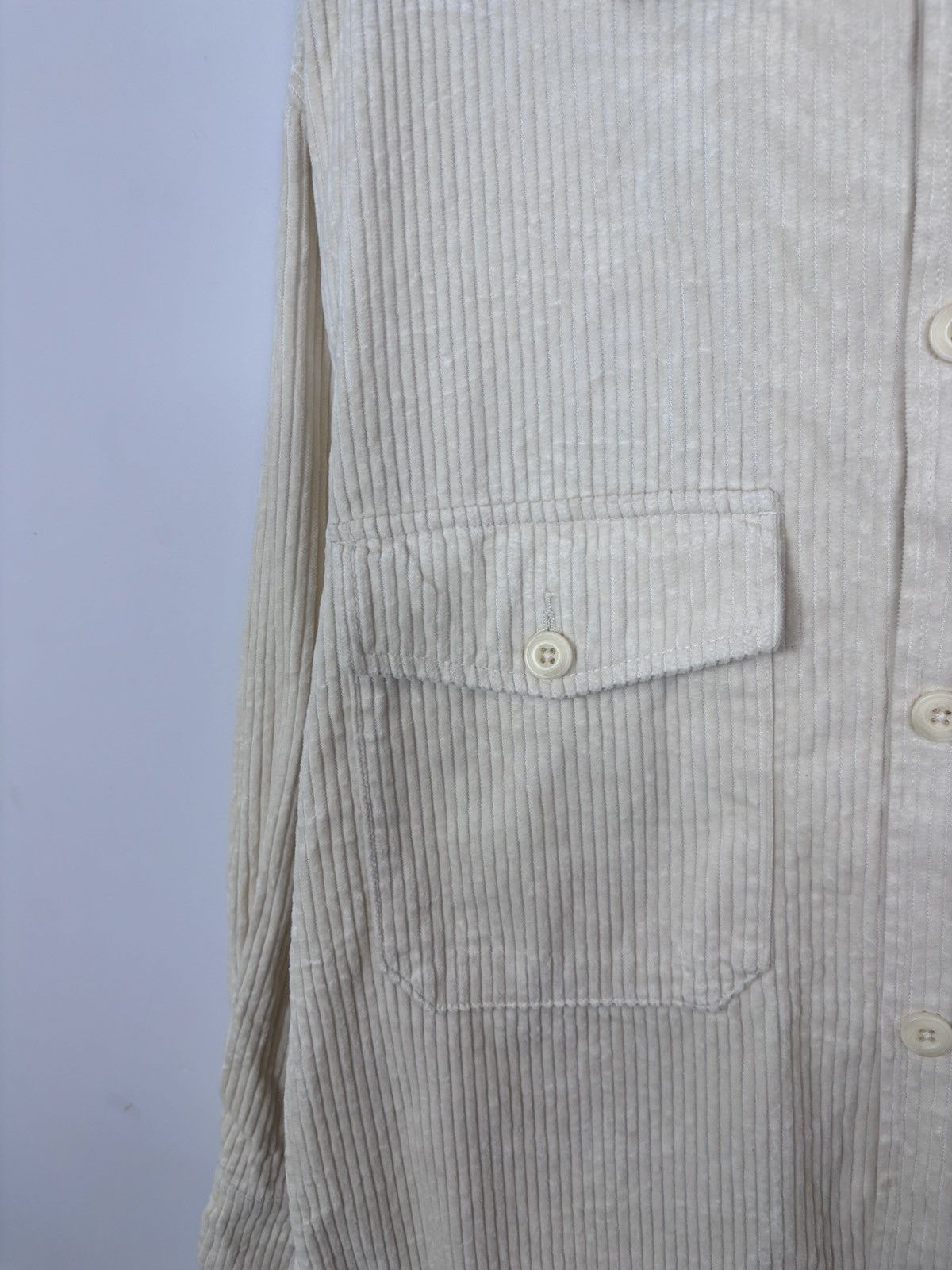 GU GU Japanese Men’s Ivory Double Pocket Corduroy Velvet Shirt Size US M / EU 48-50 / 2 - 5 Thumbnail