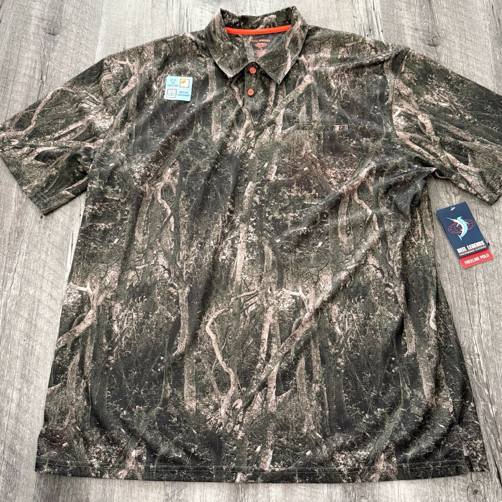 Vintage Reel Legends Freeline Polo Men XL Woodland Performance UPF 30 Wicking Vented NEW Size US XL / EU 56 / 4 - 7 Thumbnail